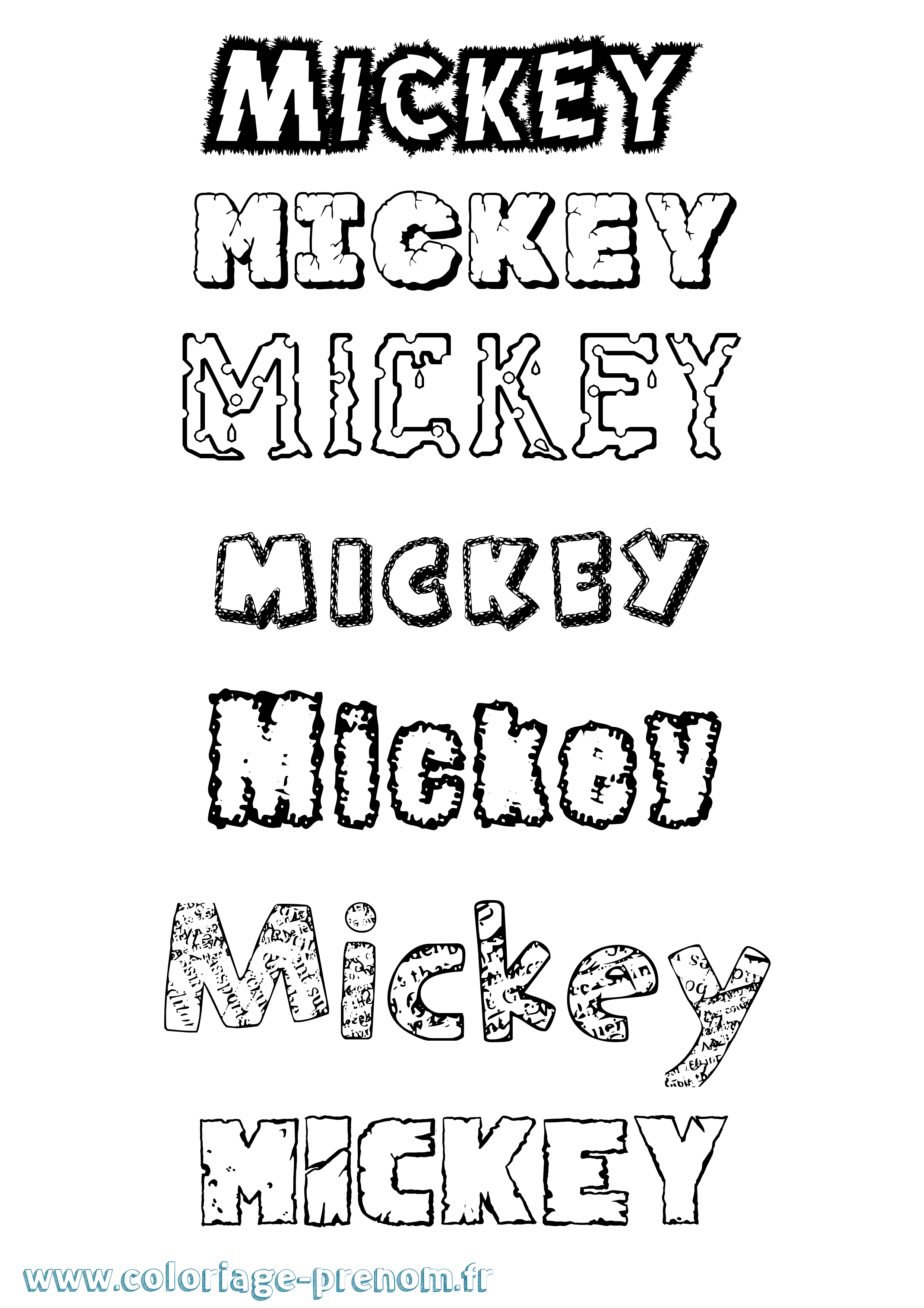 Coloriage prénom Mickey Destructuré