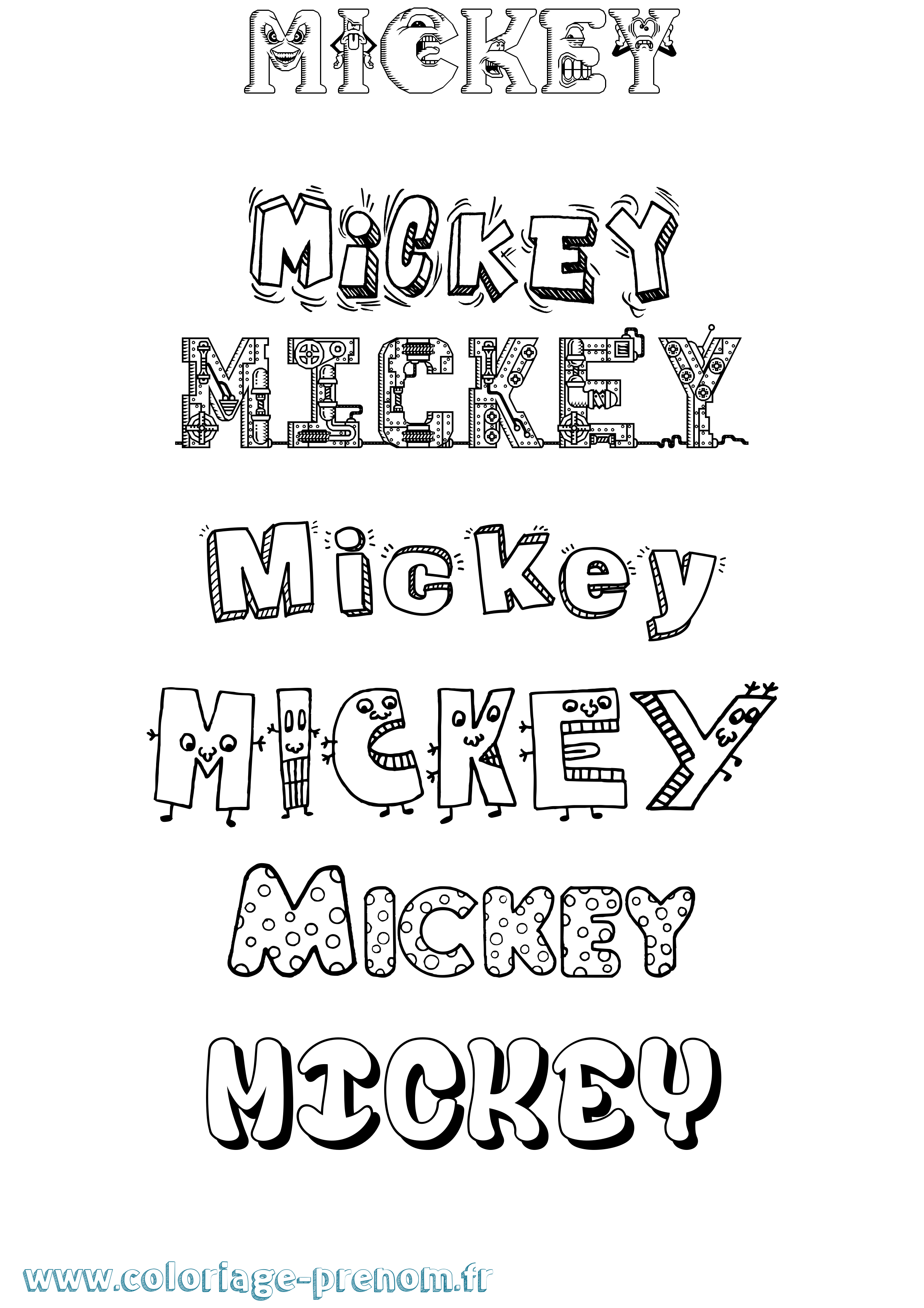 Coloriage prénom Mickey Fun