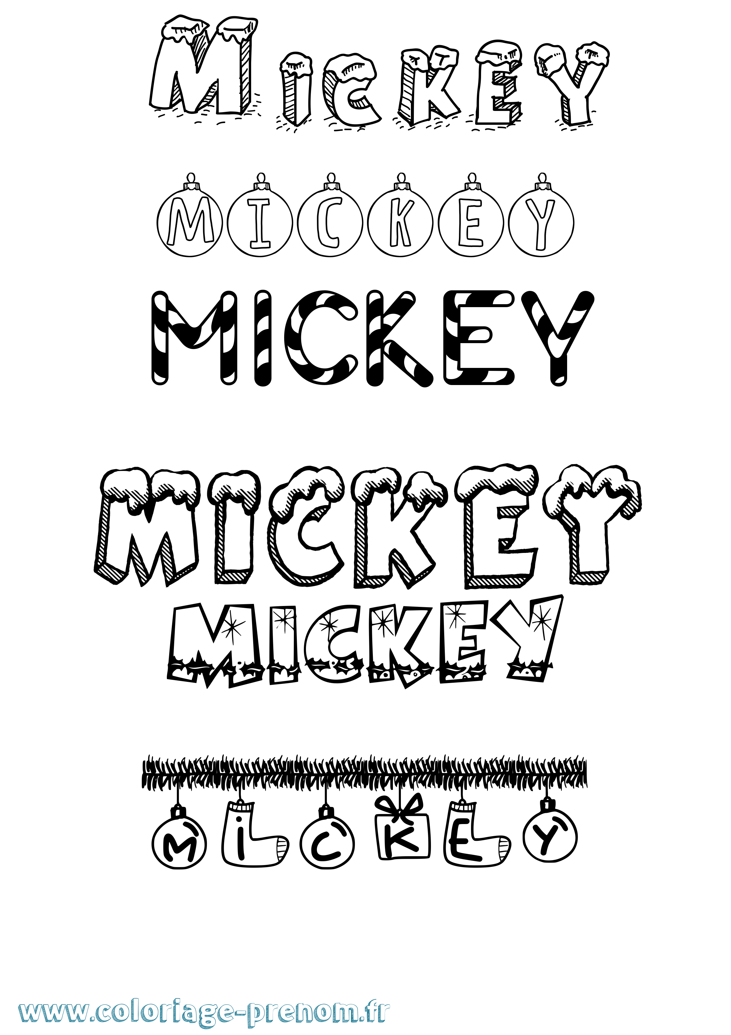 Coloriage prénom Mickey Noël