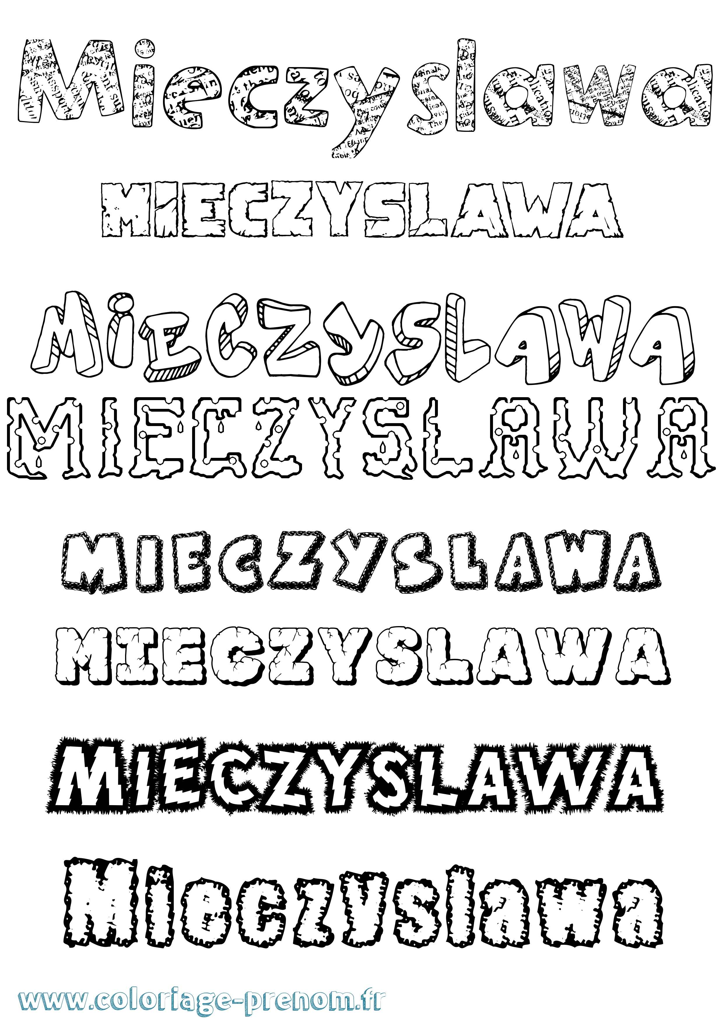 Coloriage prénom Mieczyslawa Destructuré
