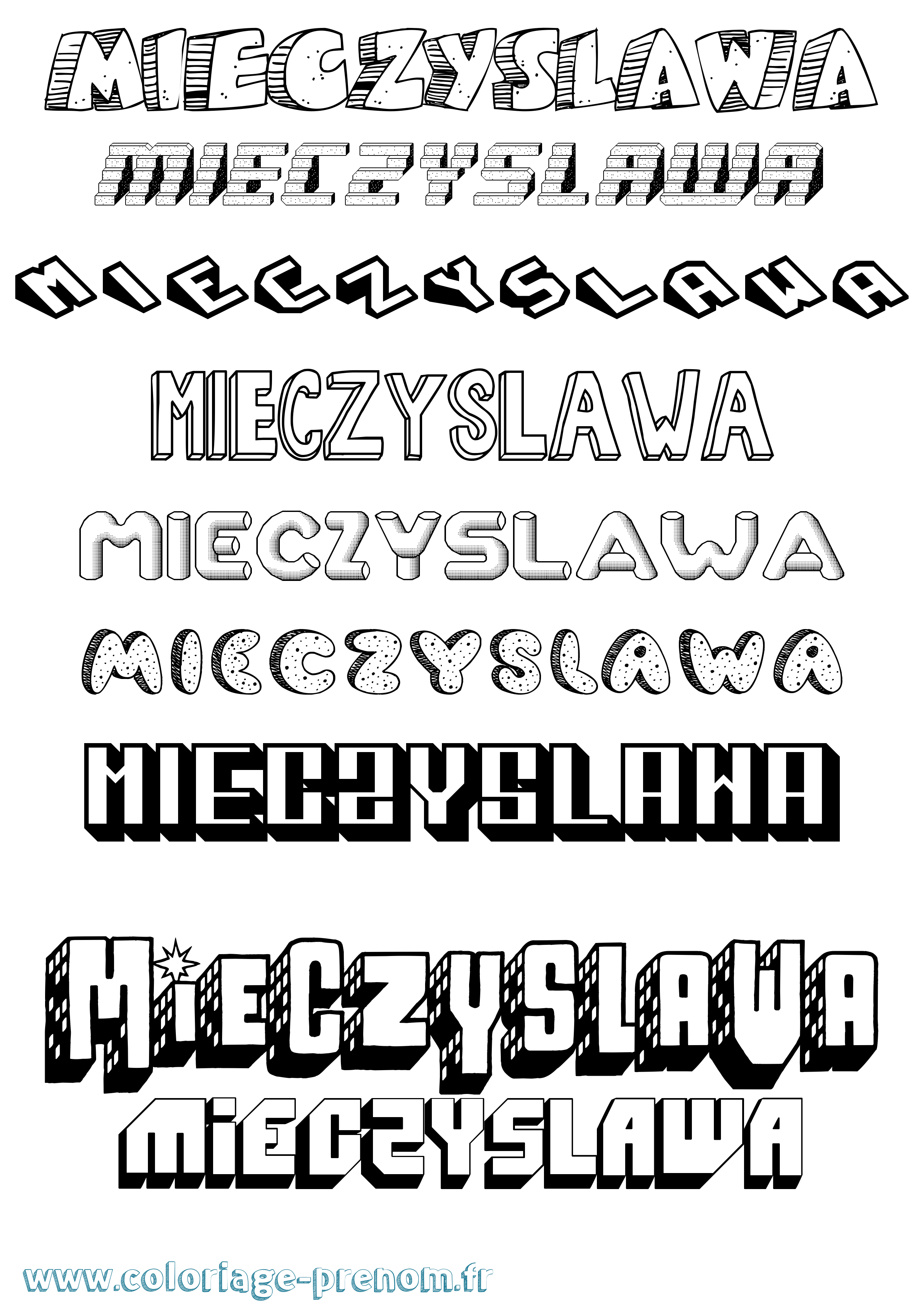 Coloriage prénom Mieczyslawa Effet 3D