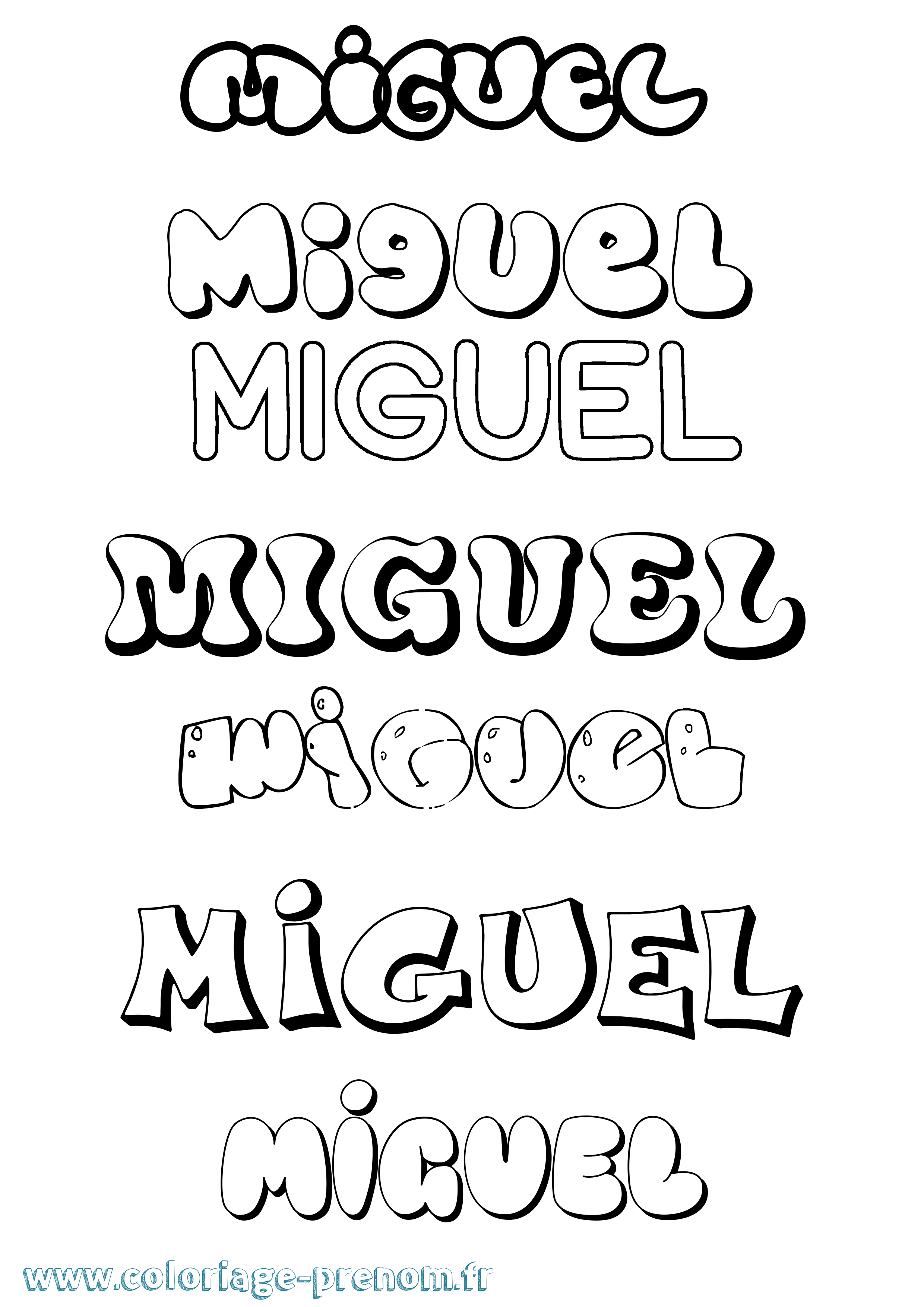 Coloriage prénom Miguel Bubble