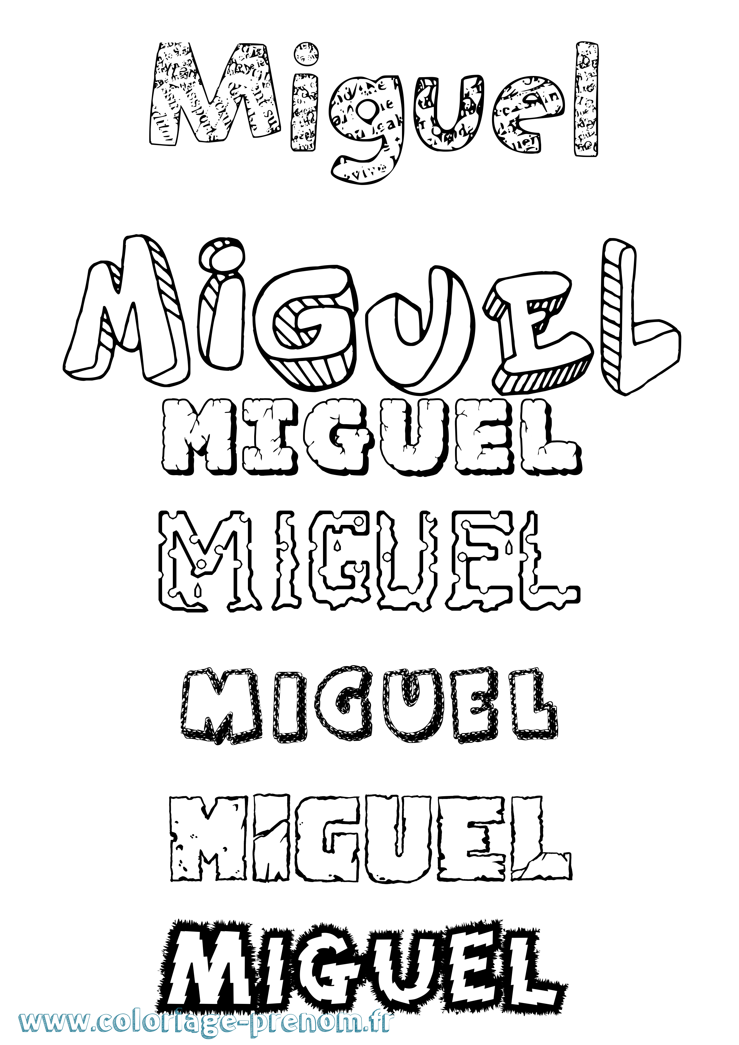 Coloriage prénom Miguel Destructuré