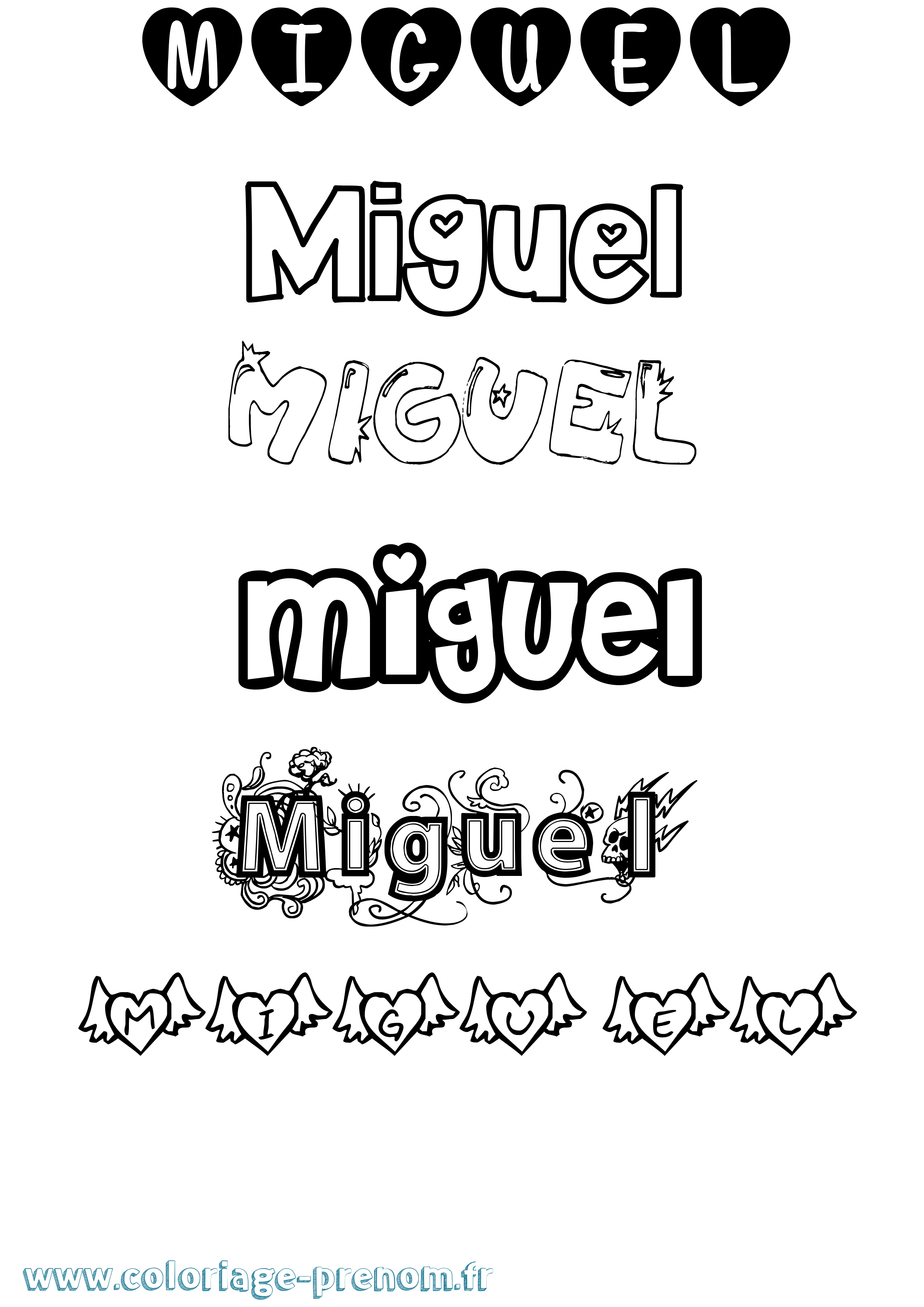 Coloriage Miguel Girly Coloriage prénom Miguel Girly