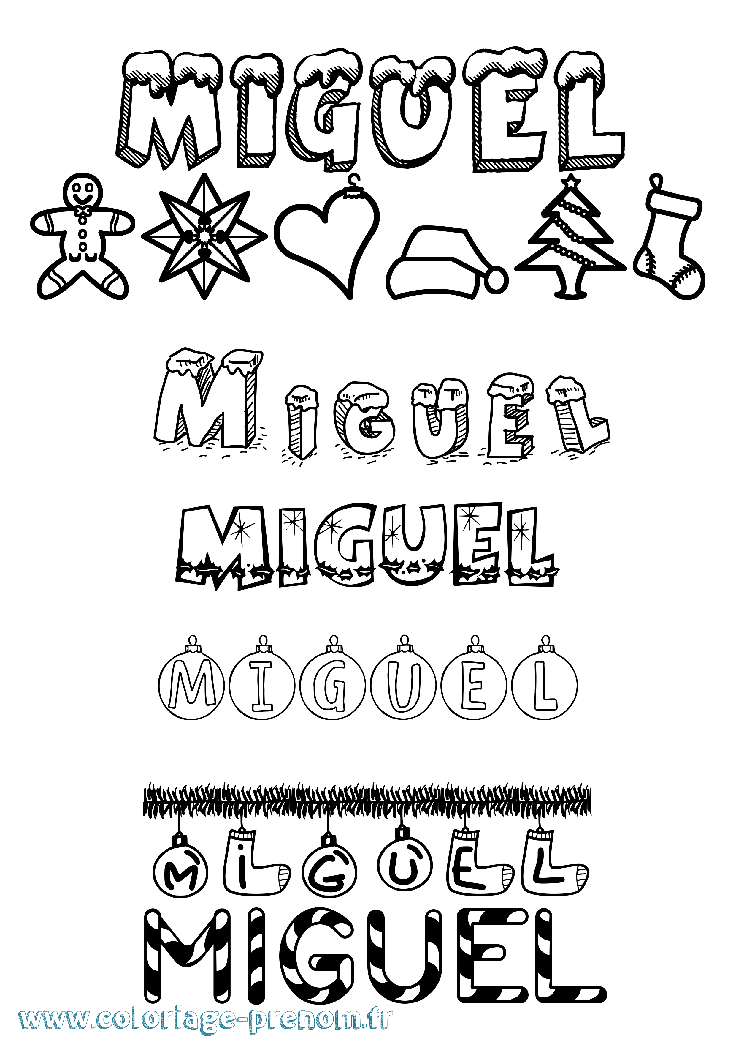 Coloriage Miguel Noël Coloriage prénom Miguel Noël