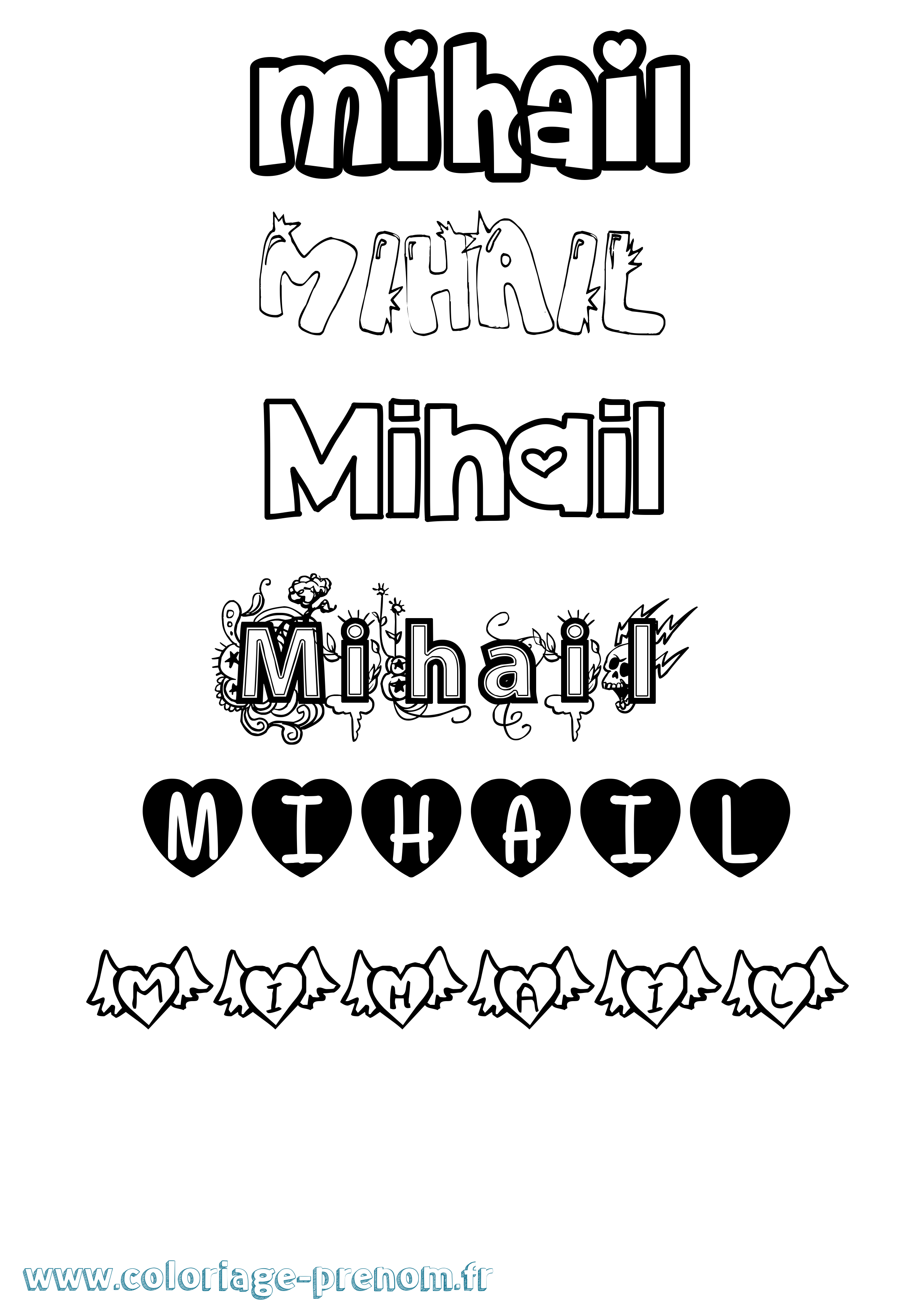 Coloriage prénom Mihail Girly