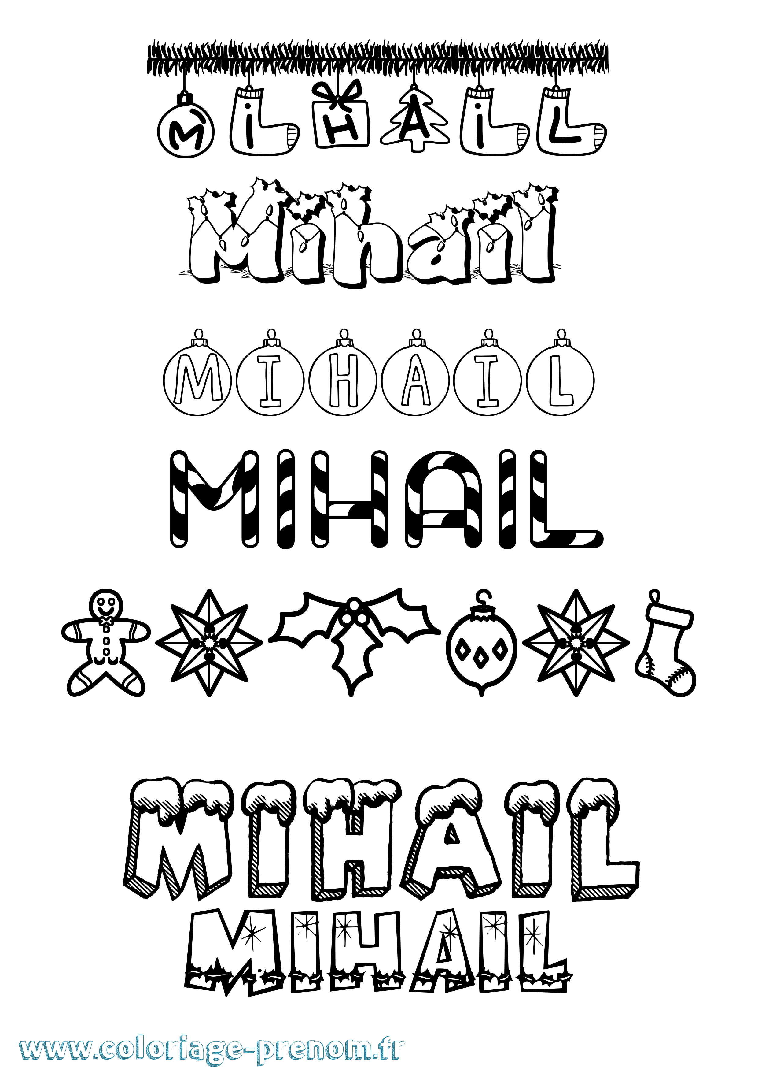 Coloriage prénom Mihail Noël