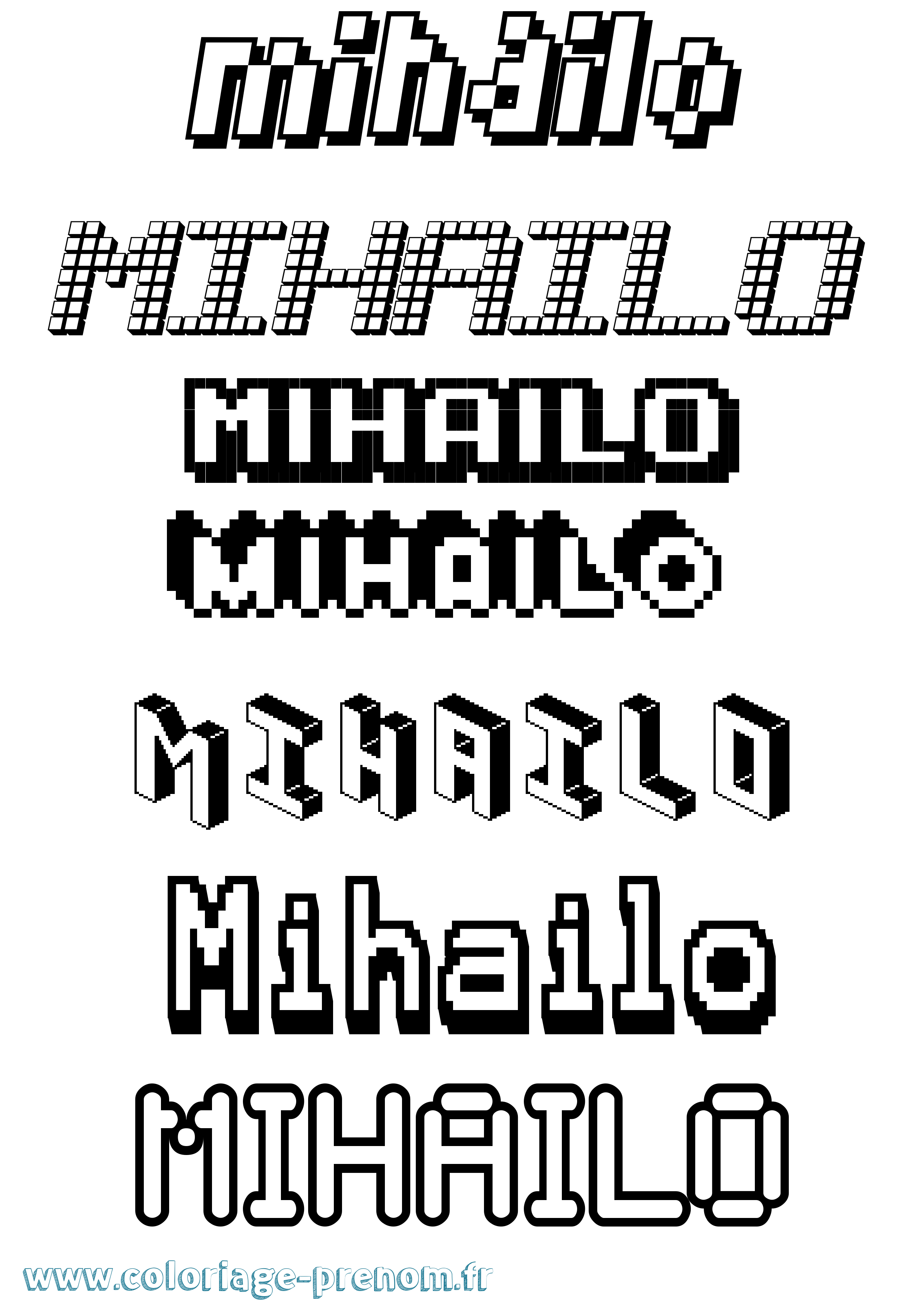 Coloriage prénom Mihailo Pixel