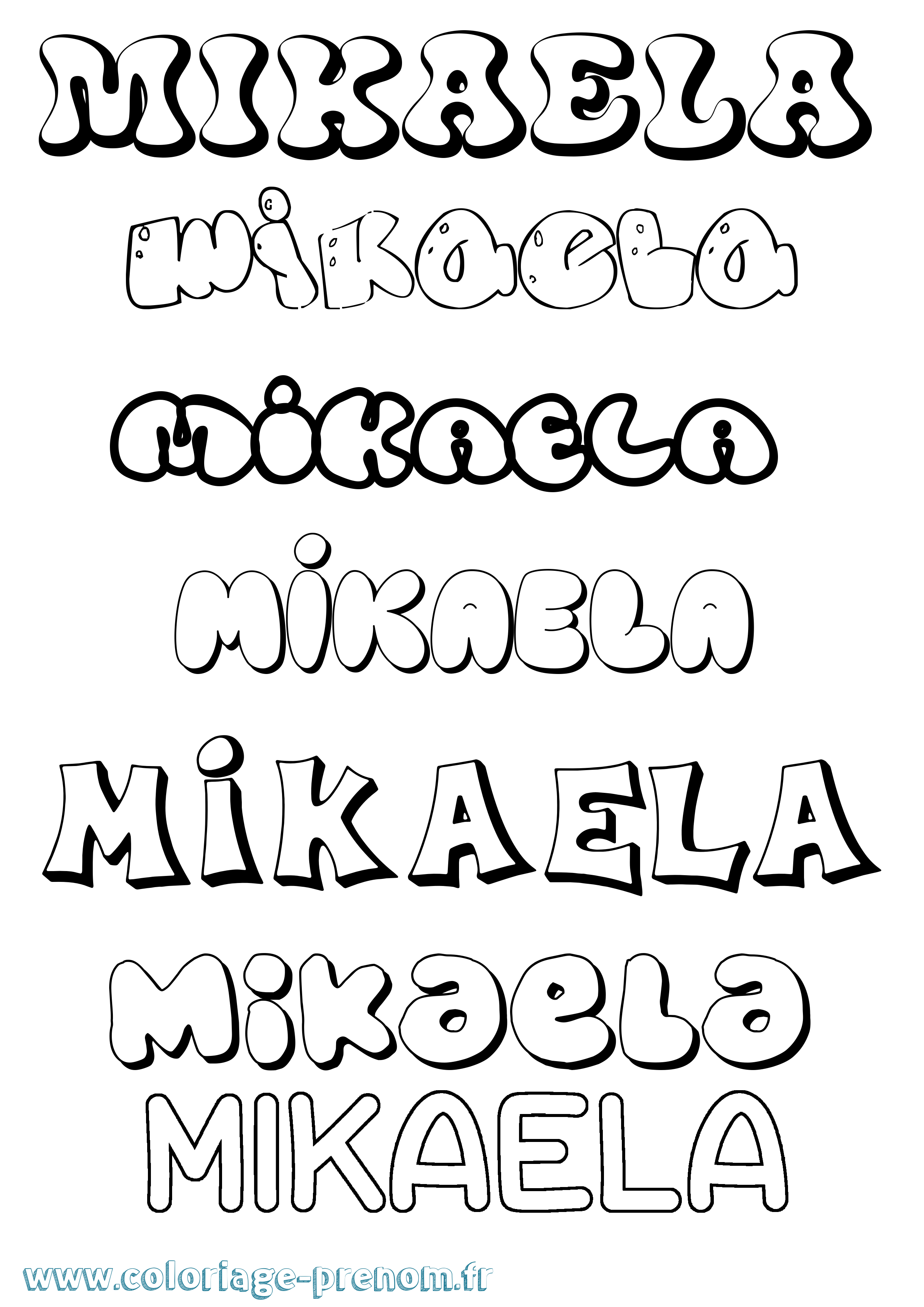 Coloriage prénom Mikaela Bubble