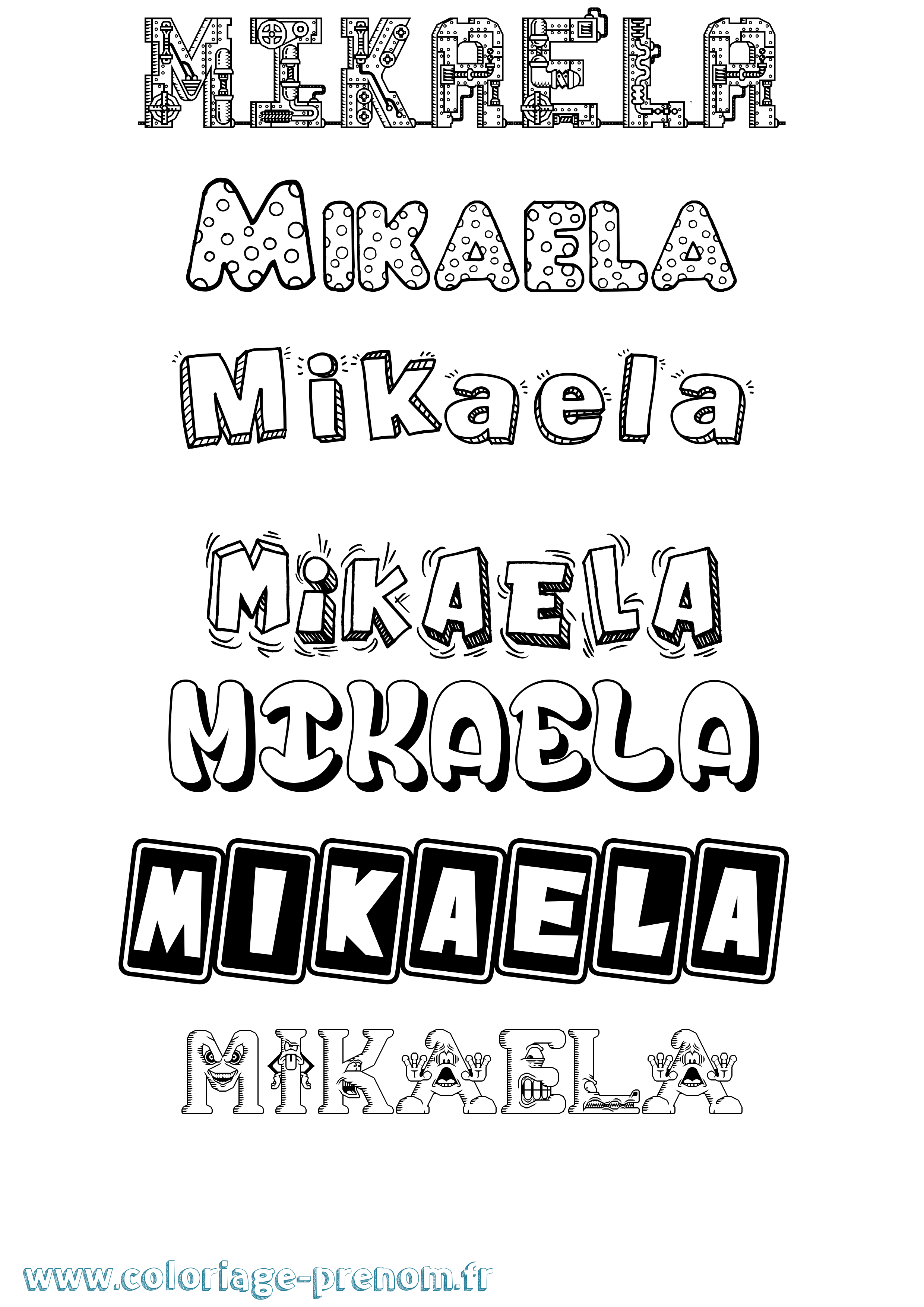 Coloriage prénom Mikaela Fun
