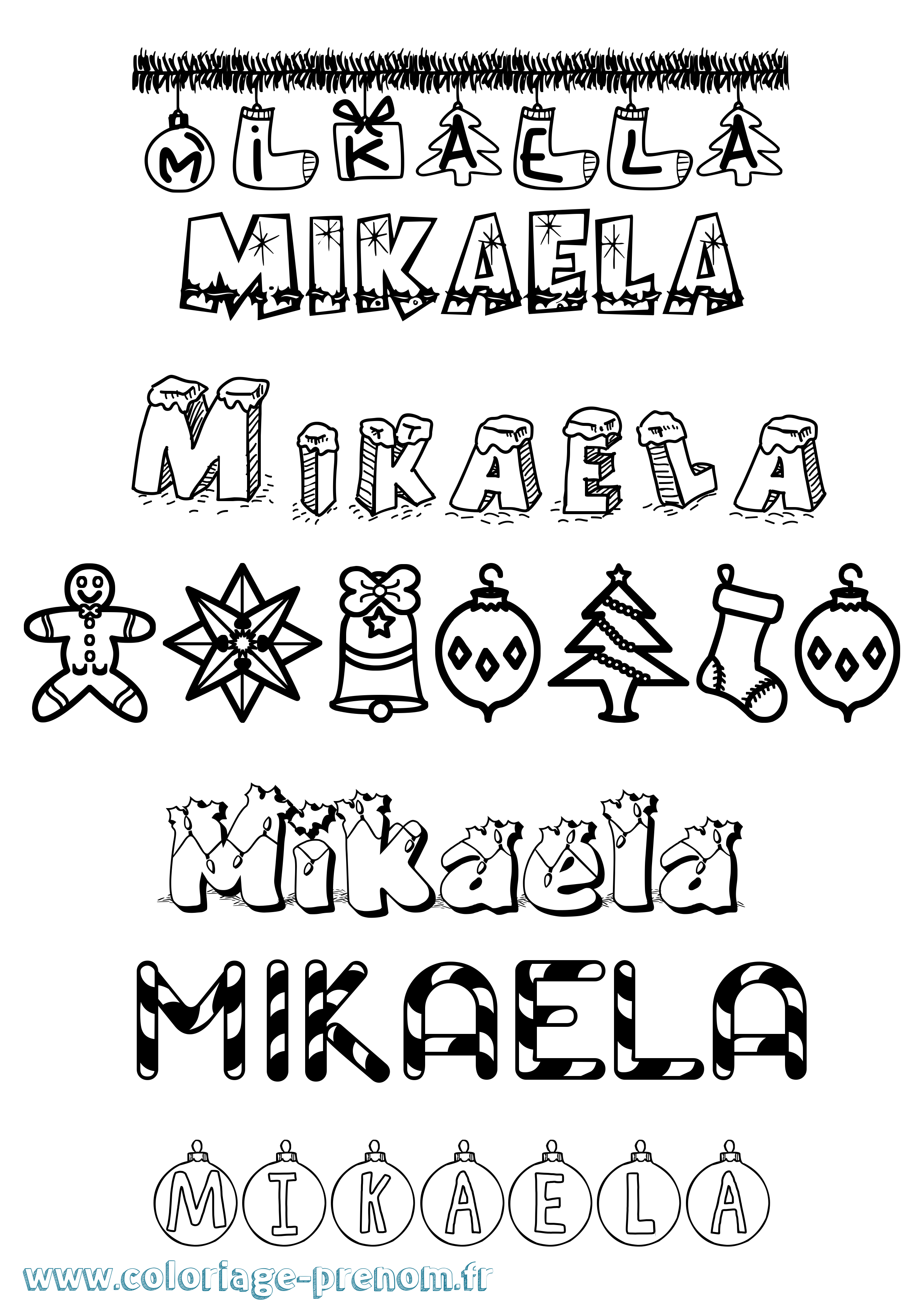 Coloriage prénom Mikaela Noël