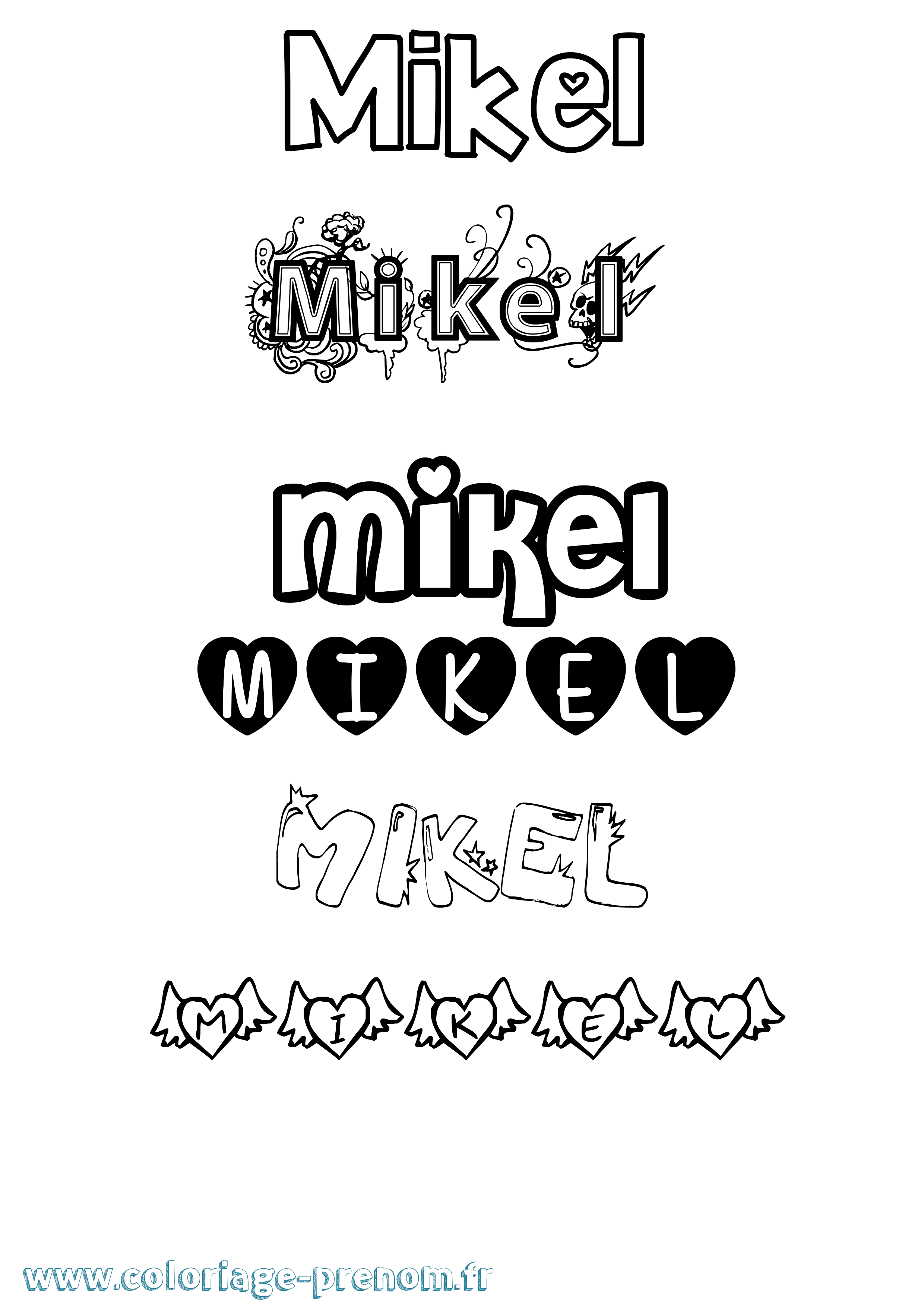 Coloriage prénom Mikel Girly