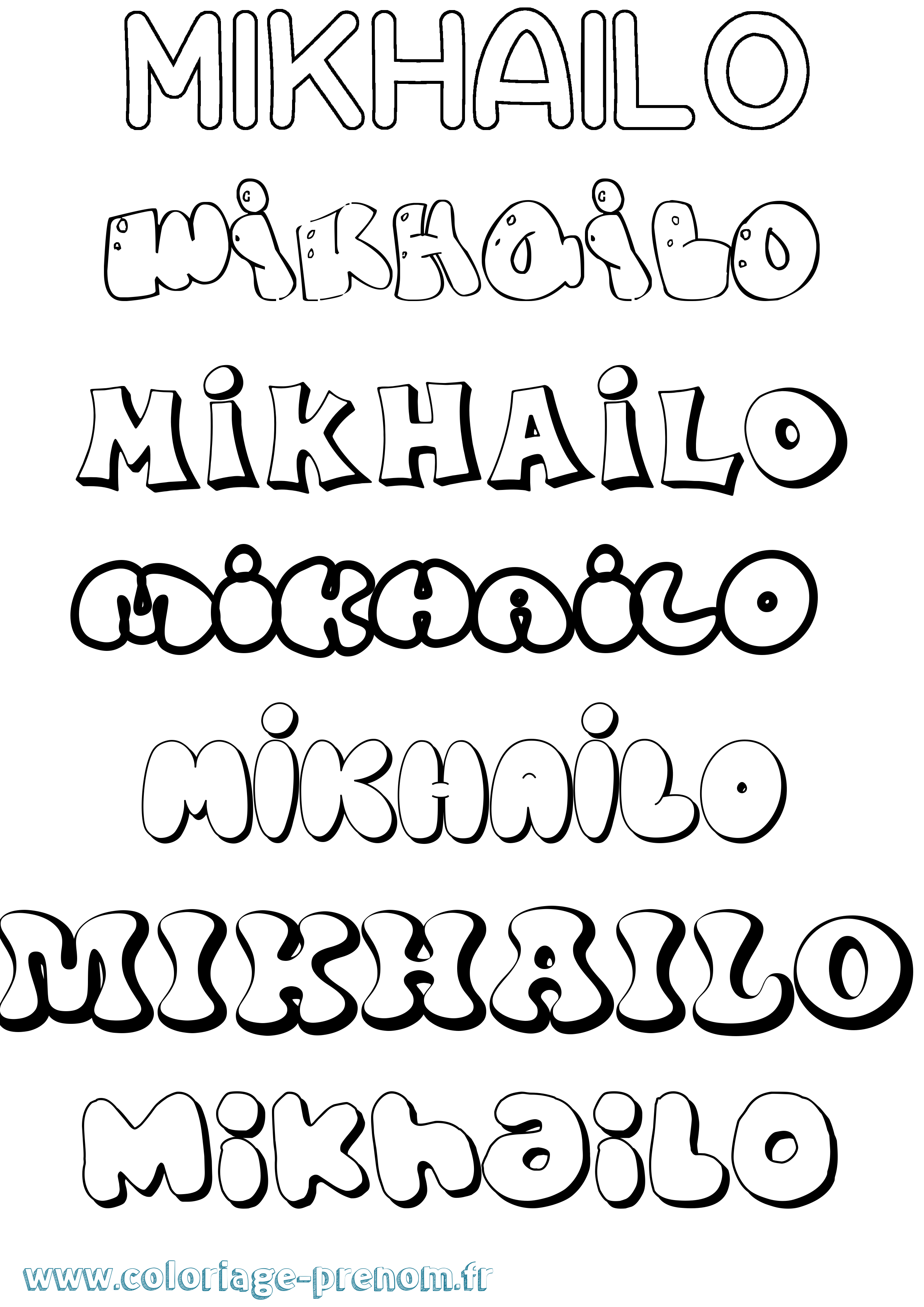 Coloriage prénom Mikhailo Bubble