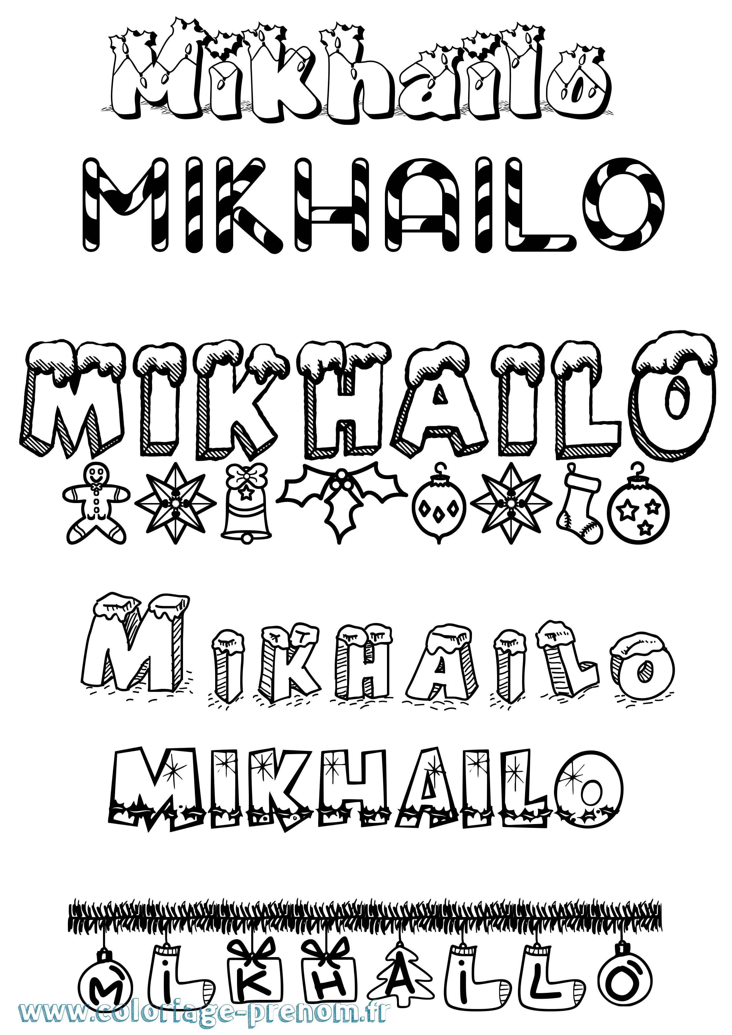 Coloriage prénom Mikhailo Noël