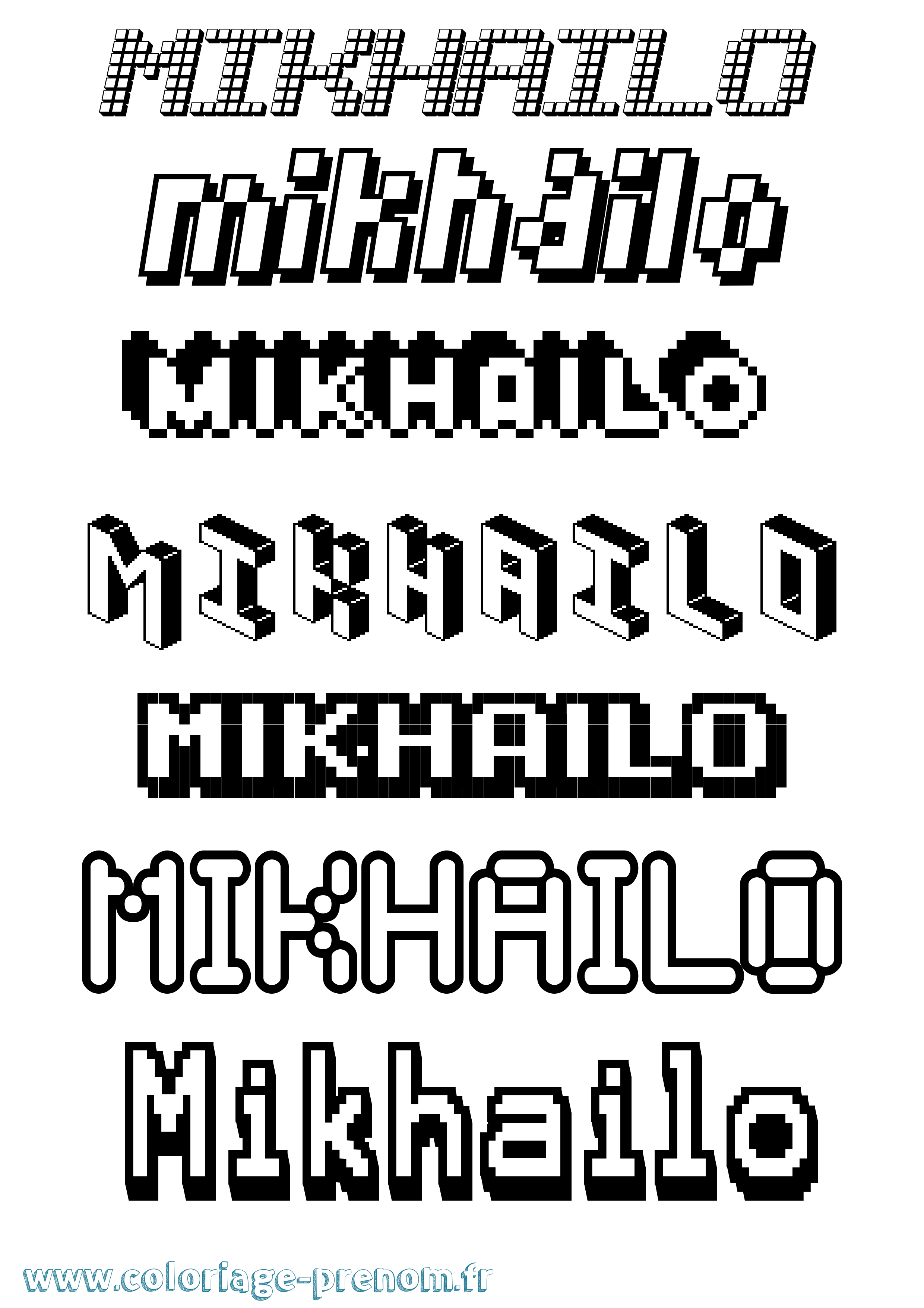 Coloriage prénom Mikhailo Pixel