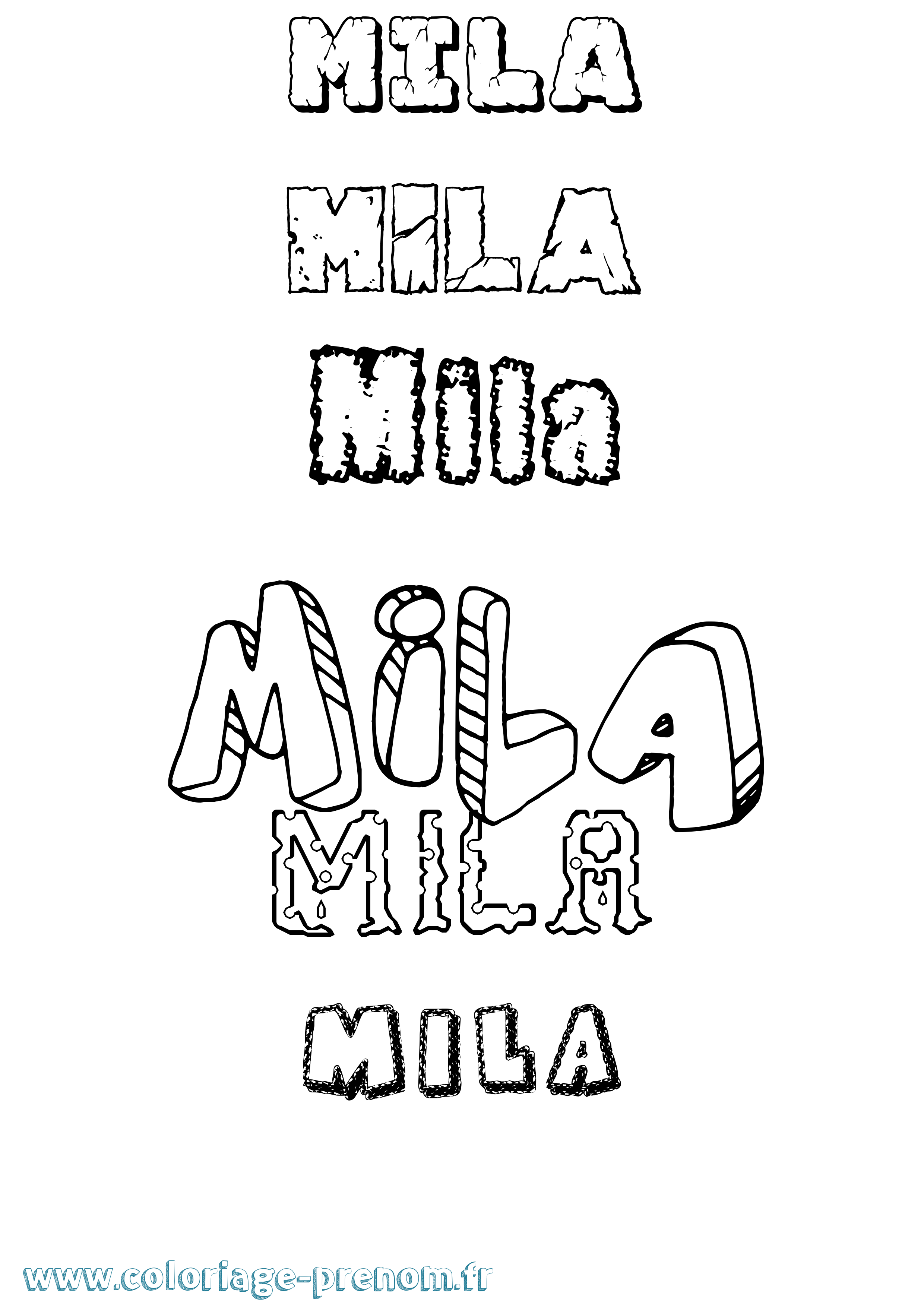 Coloriage prénom Mila Destructuré