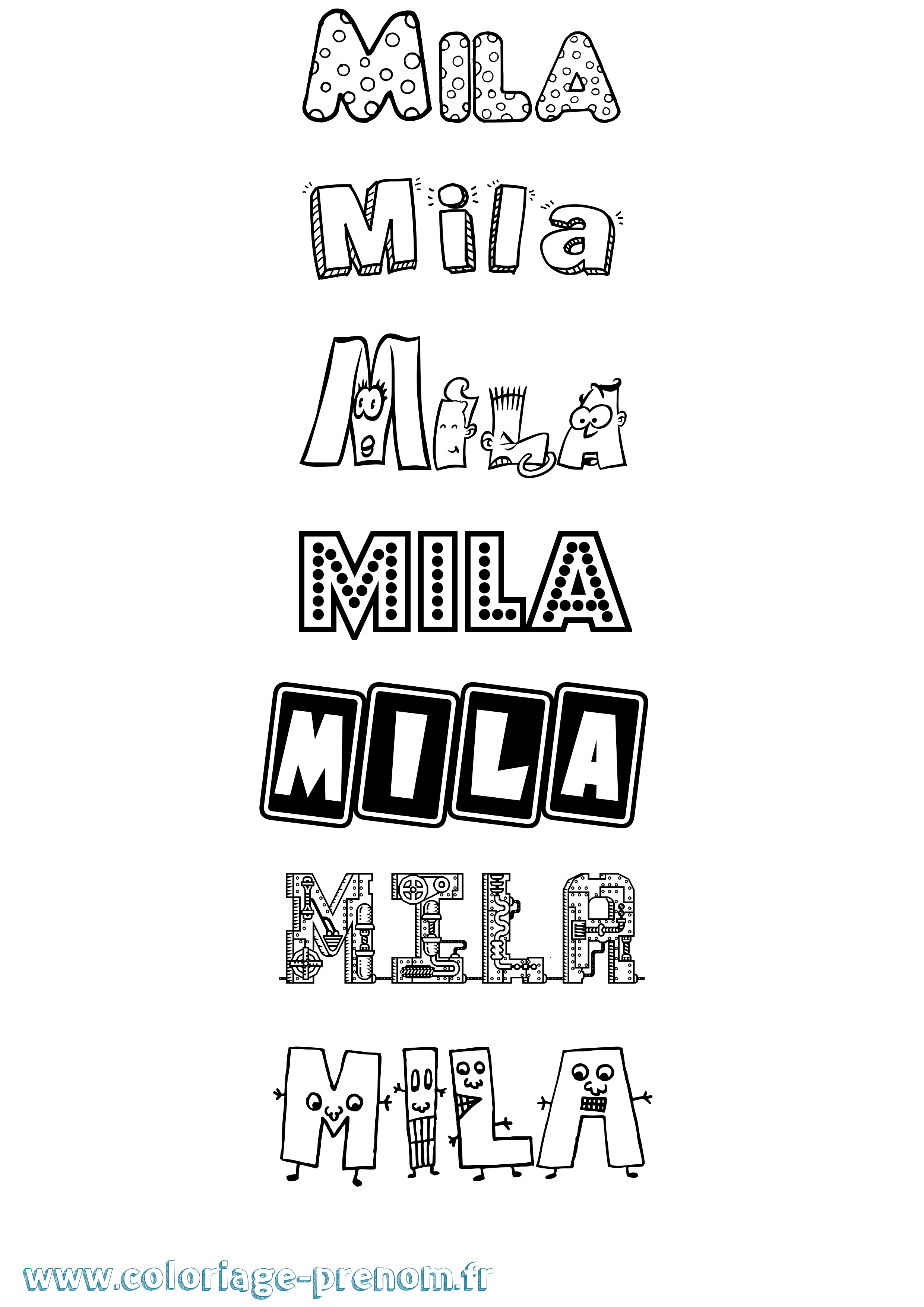 Coloriage prénom Mila Fun