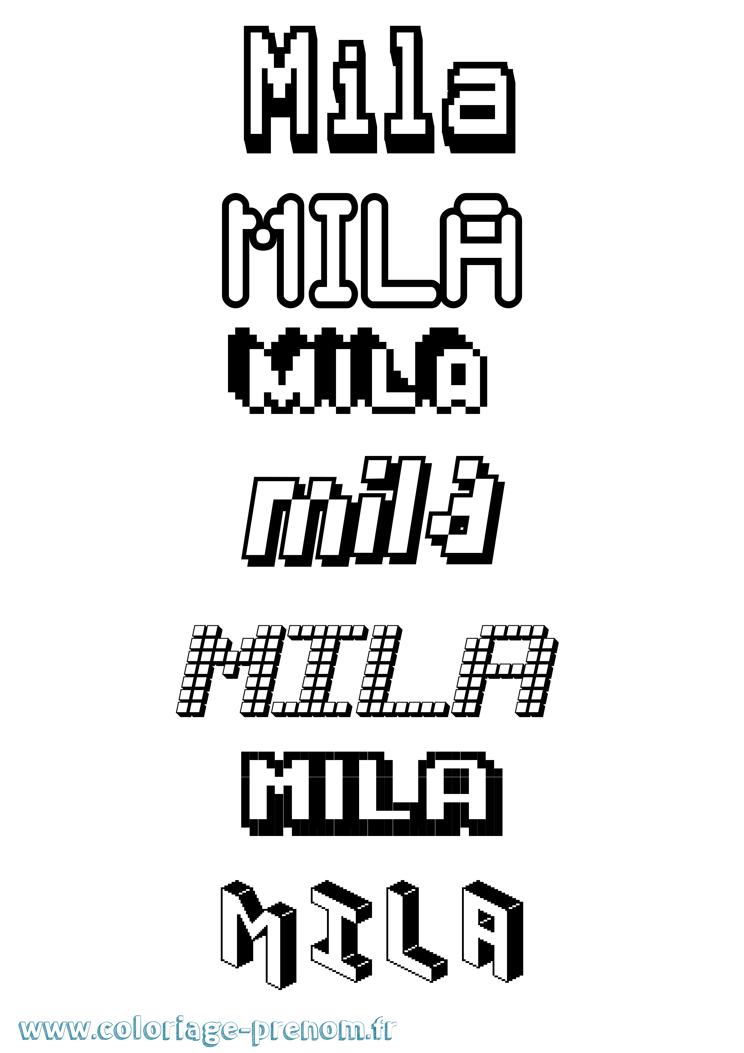 Coloriage prénom Mila Pixel
