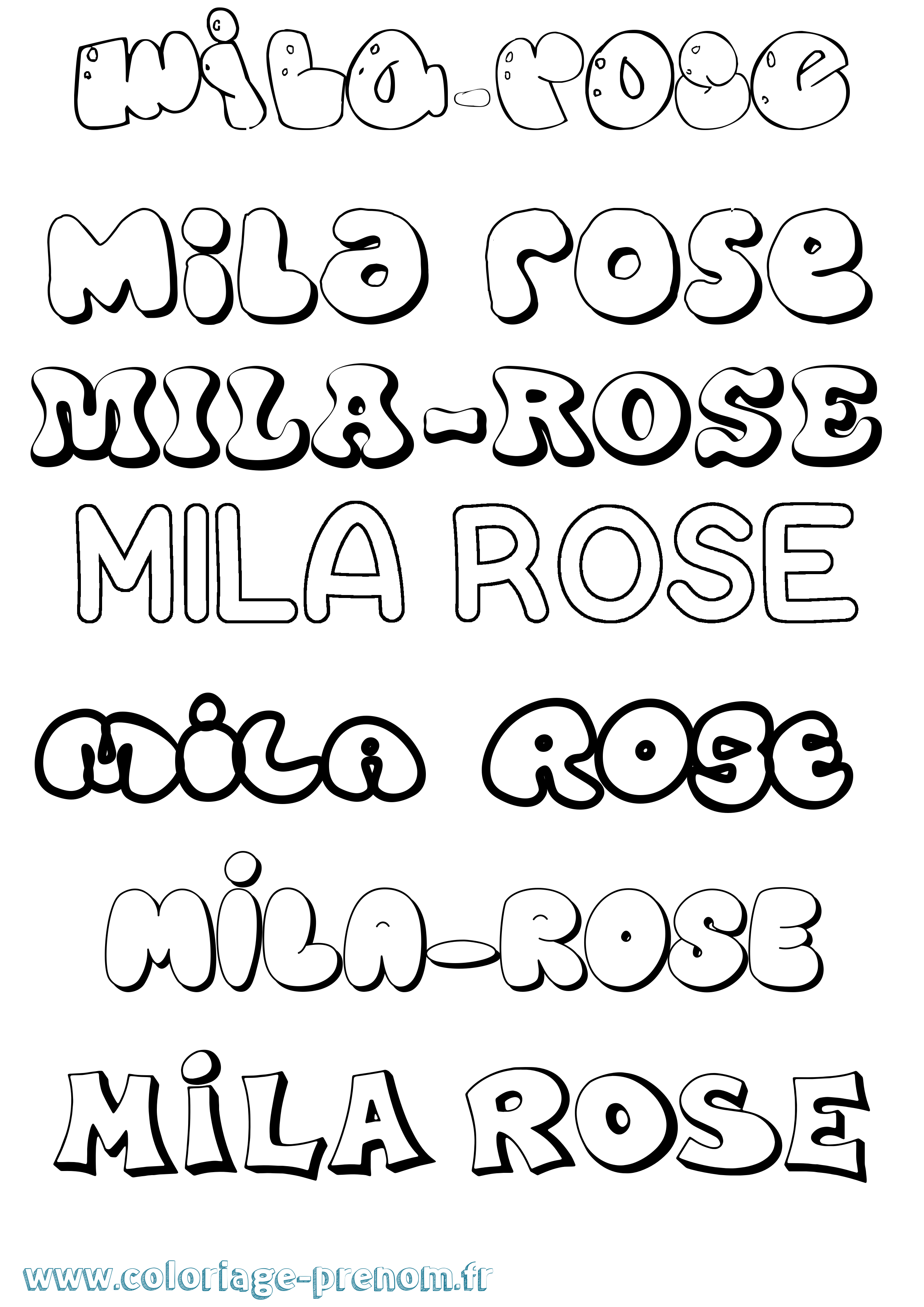 Coloriage prénom Mila-Rose Bubble