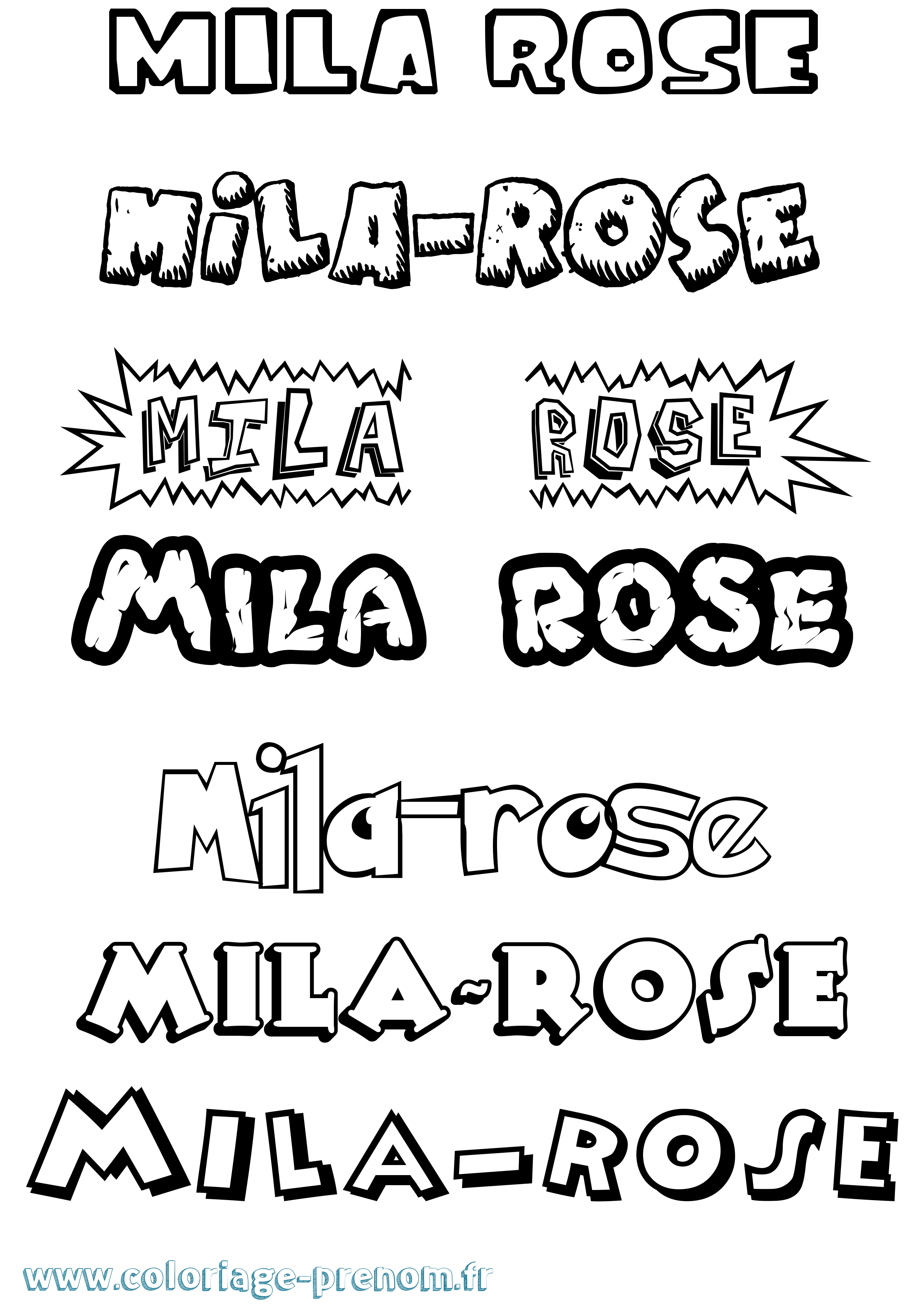 Coloriage prénom Mila-Rose Dessin Animé