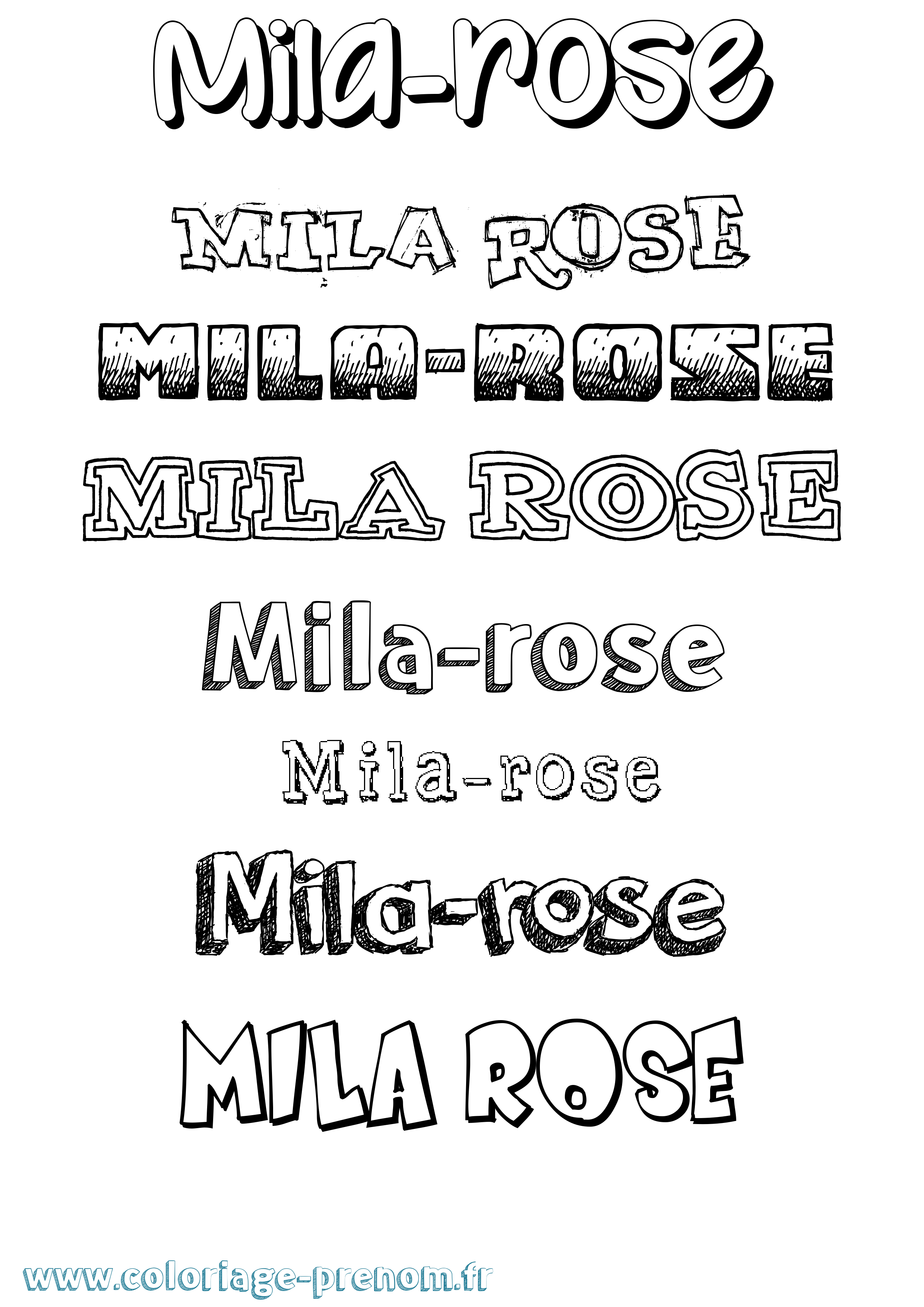 Coloriage prénom Mila-Rose Dessiné