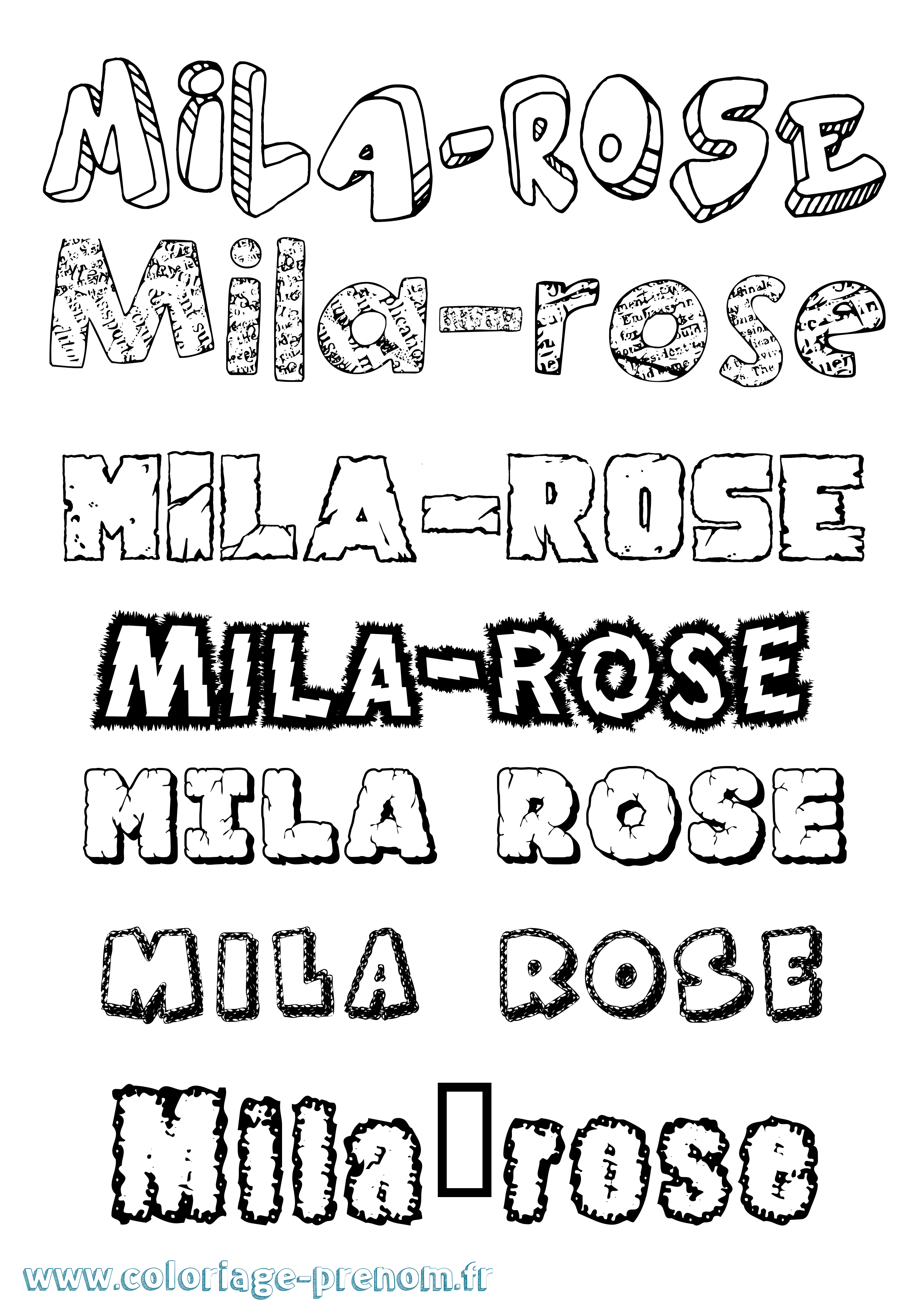 Coloriage prénom Mila-Rose Destructuré