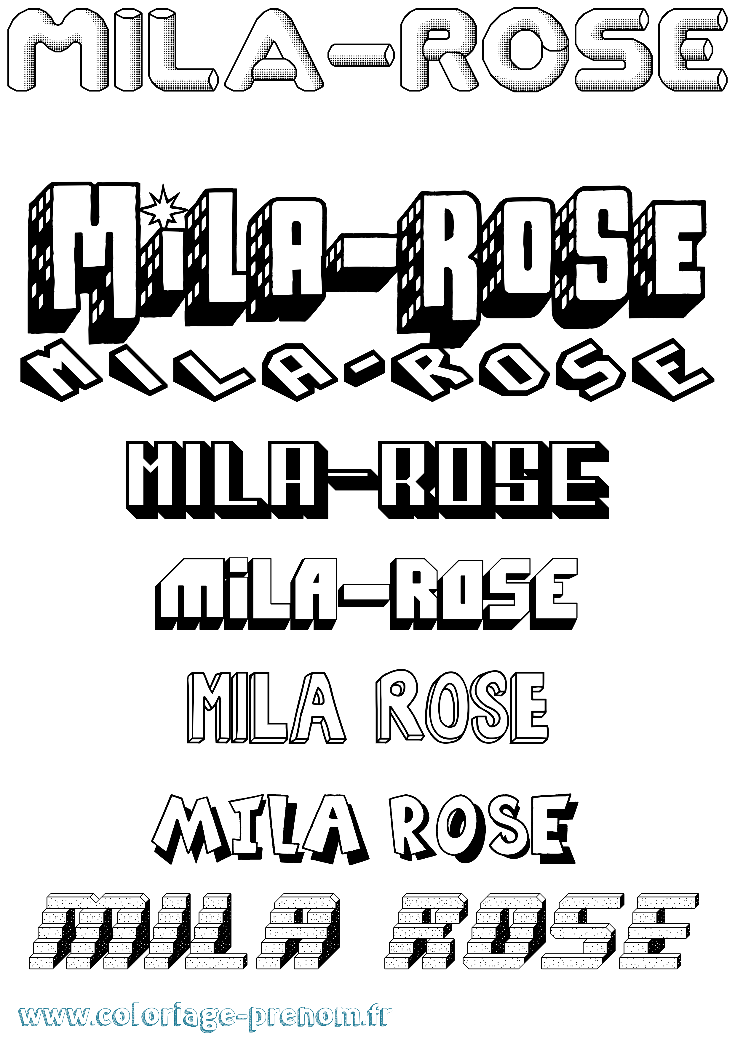 Coloriage prénom Mila-Rose Effet 3D