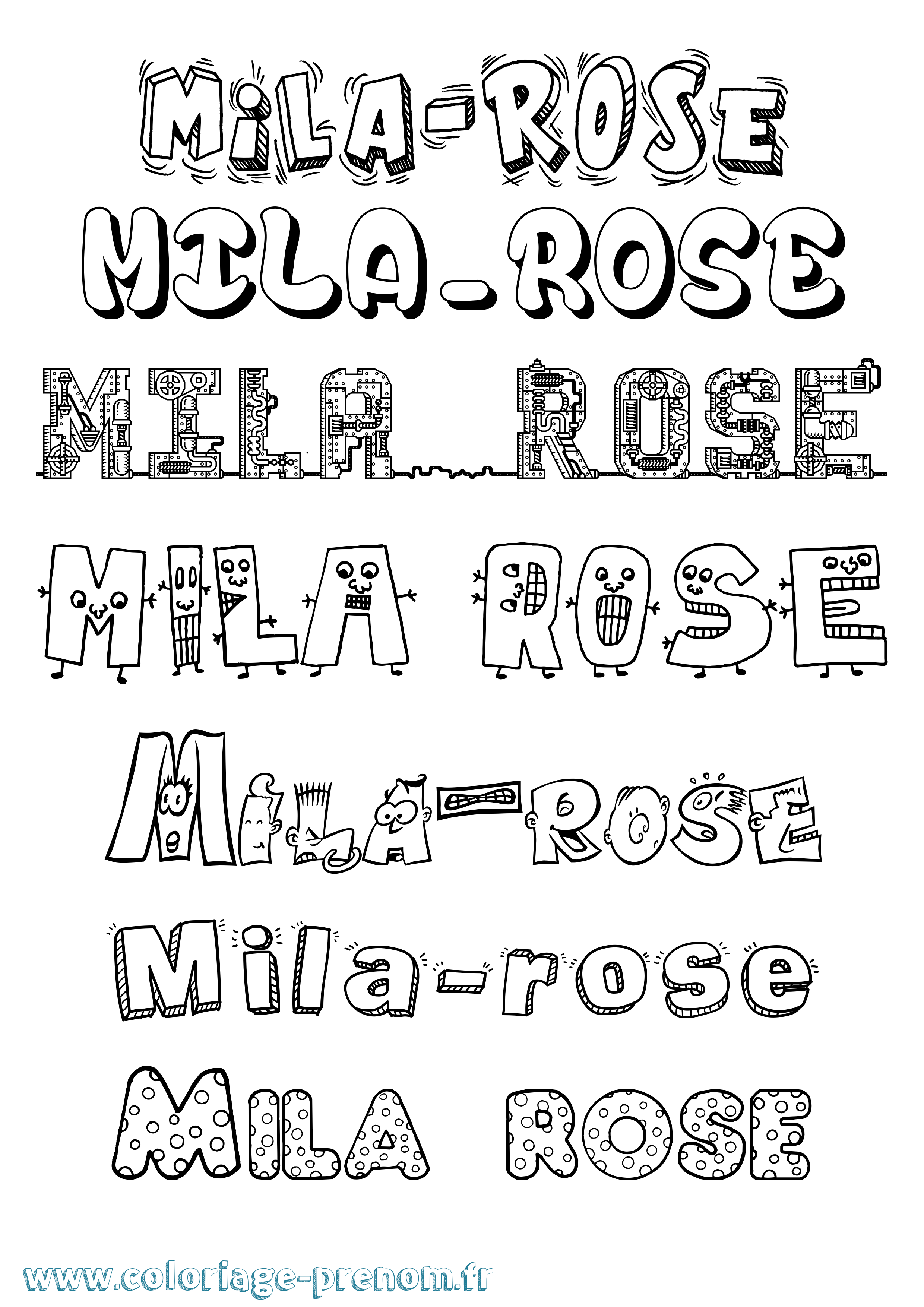 Coloriage prénom Mila-Rose Fun