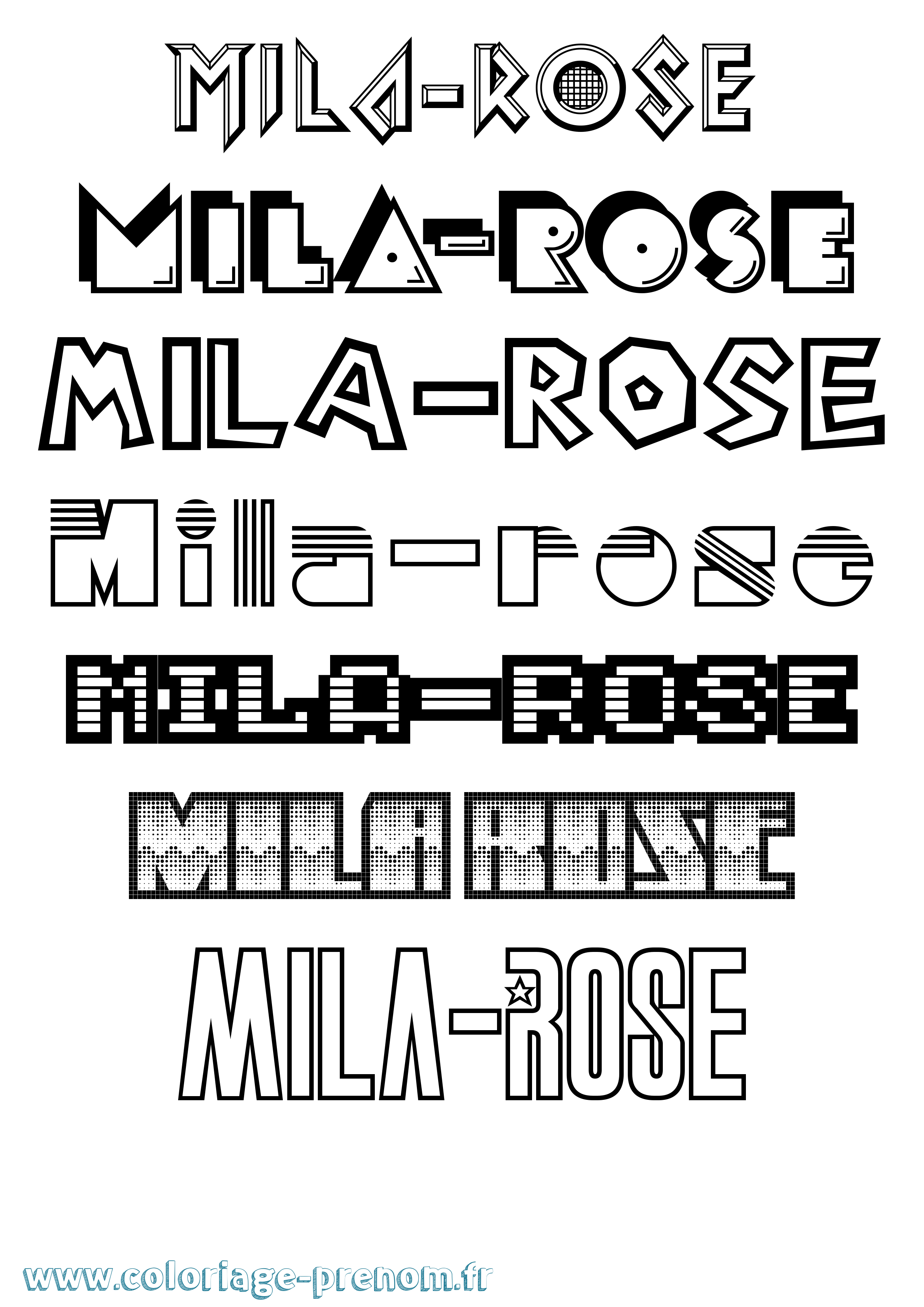 Coloriage prénom Mila-Rose Jeux Vidéos
