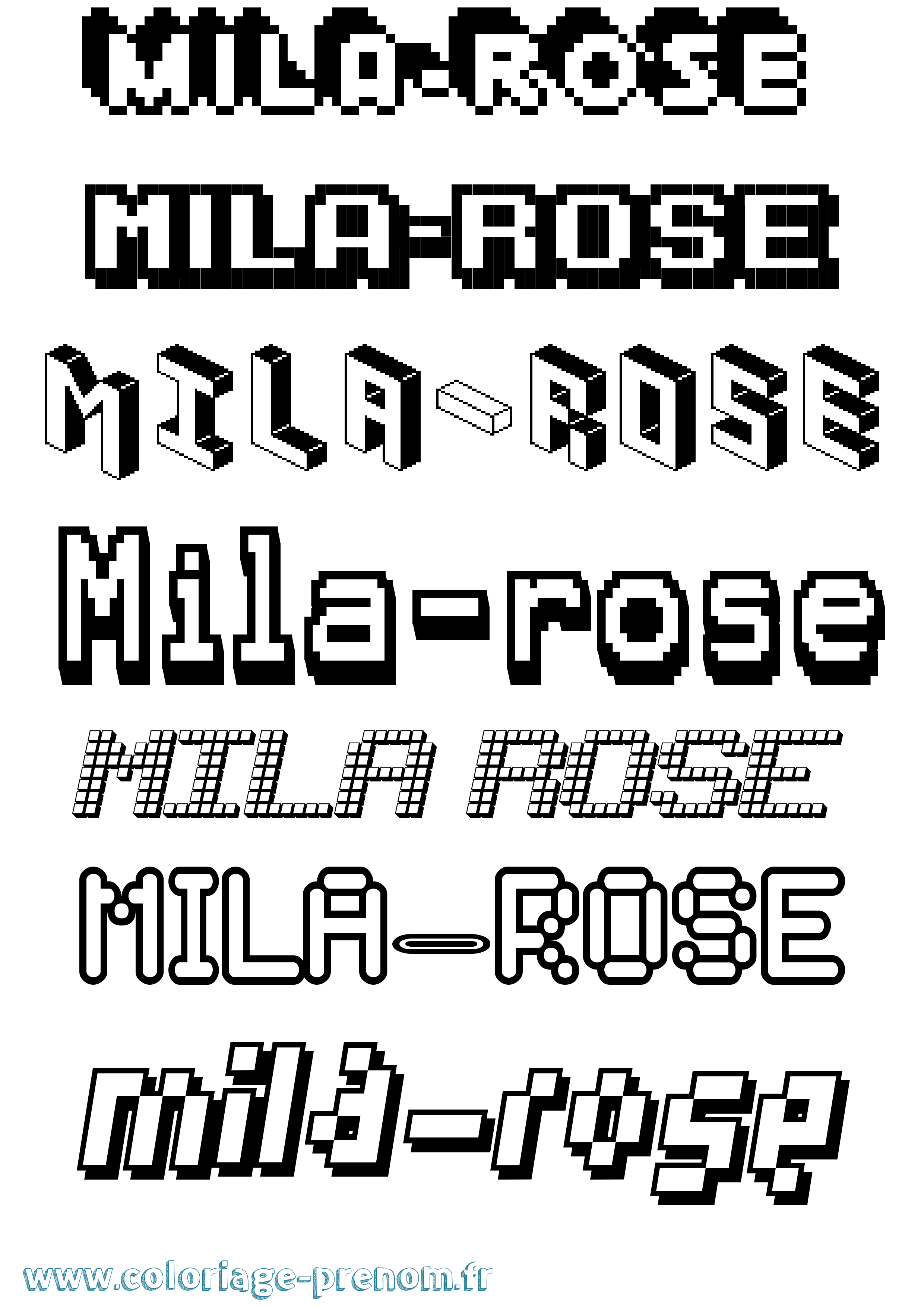 Coloriage prénom Mila-Rose Pixel