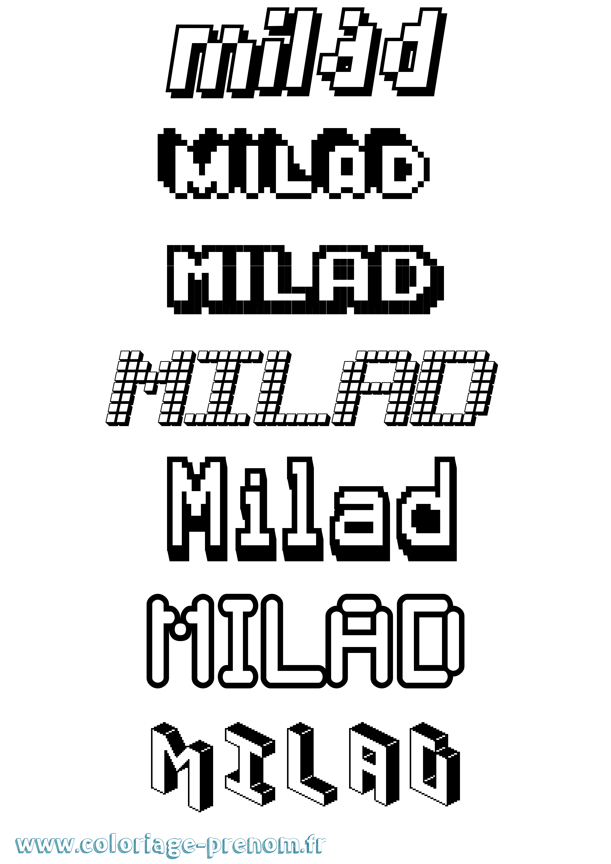 Coloriage prénom Milad Pixel