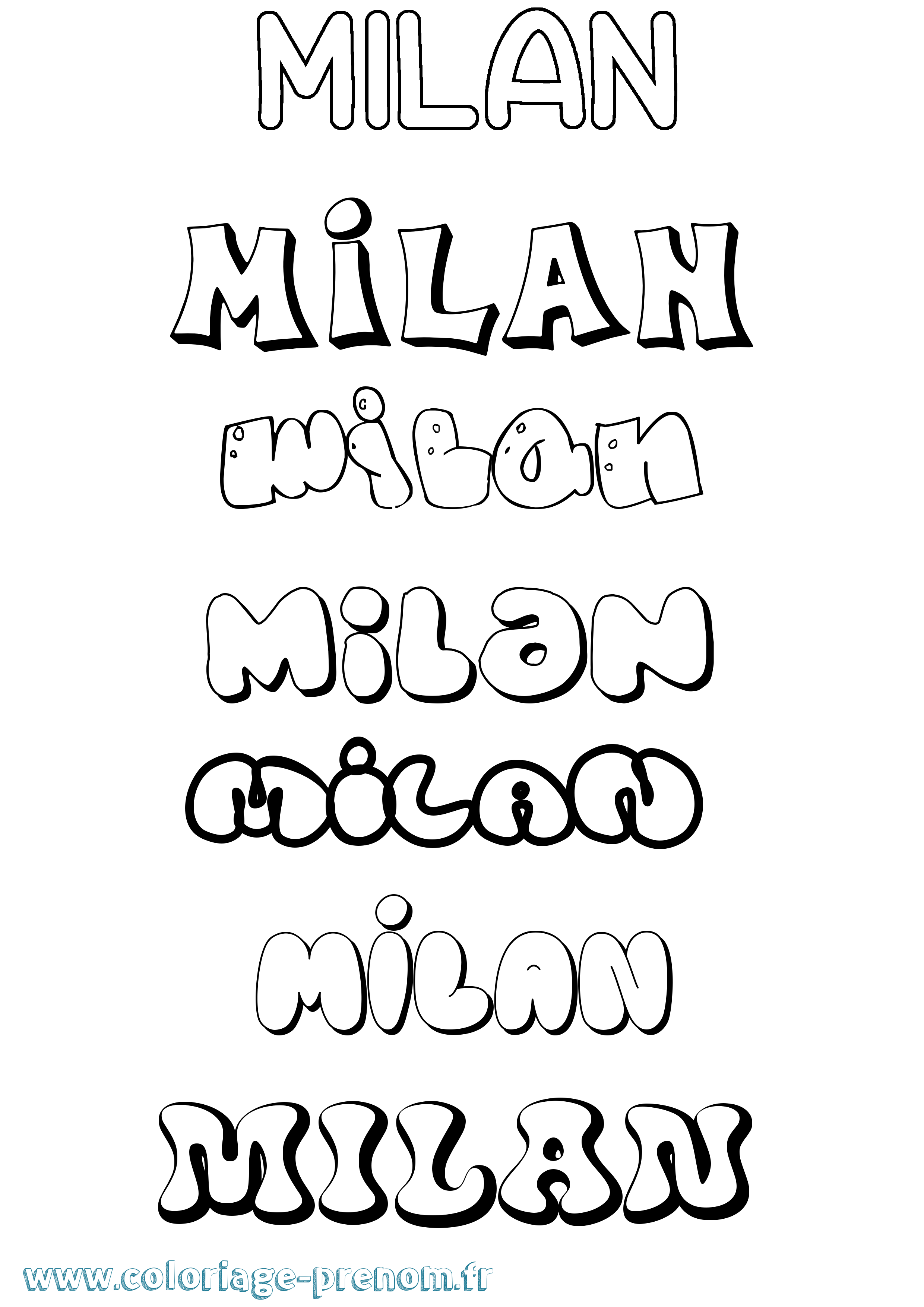 Coloriage Milan Bubble Coloriage prénom Milan Bubble