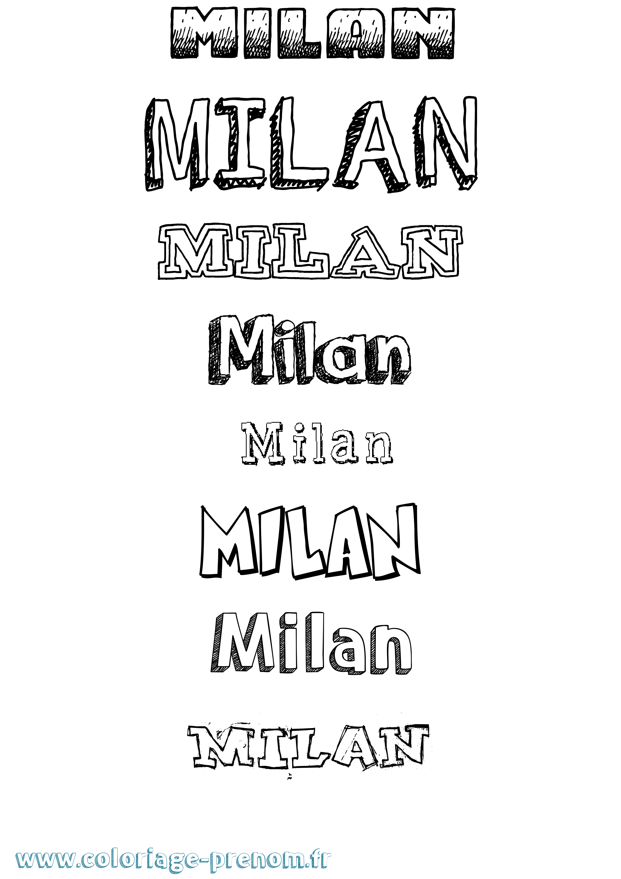 Coloriage Milan Dessiné Coloriage prénom Milan Dessiné