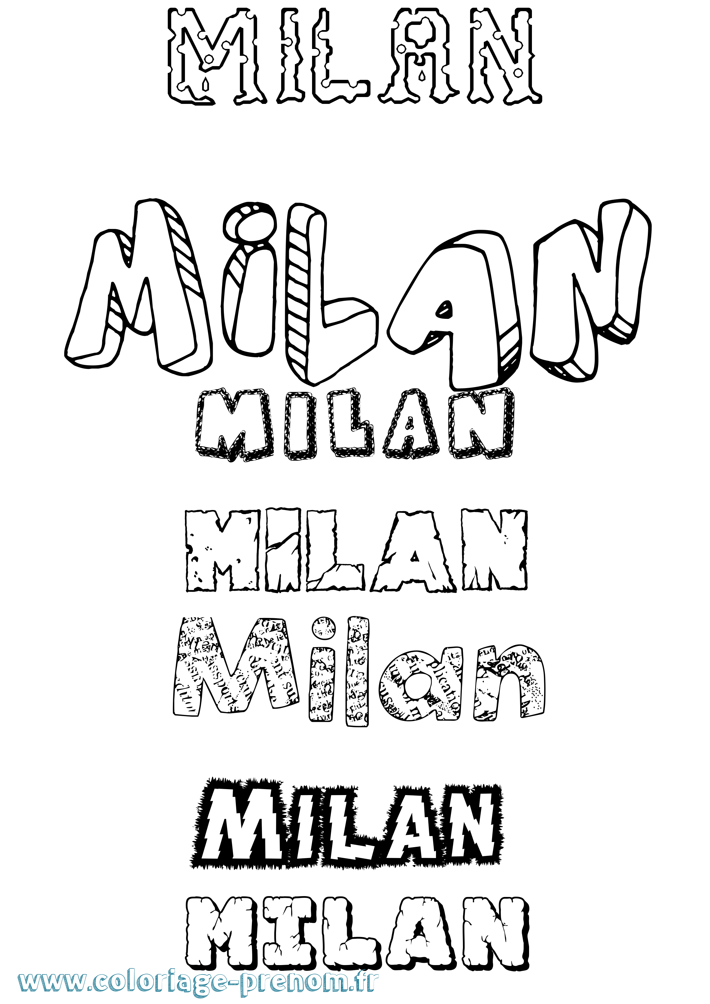 Coloriage Milan Destructuré Coloriage prénom Milan Destructuré