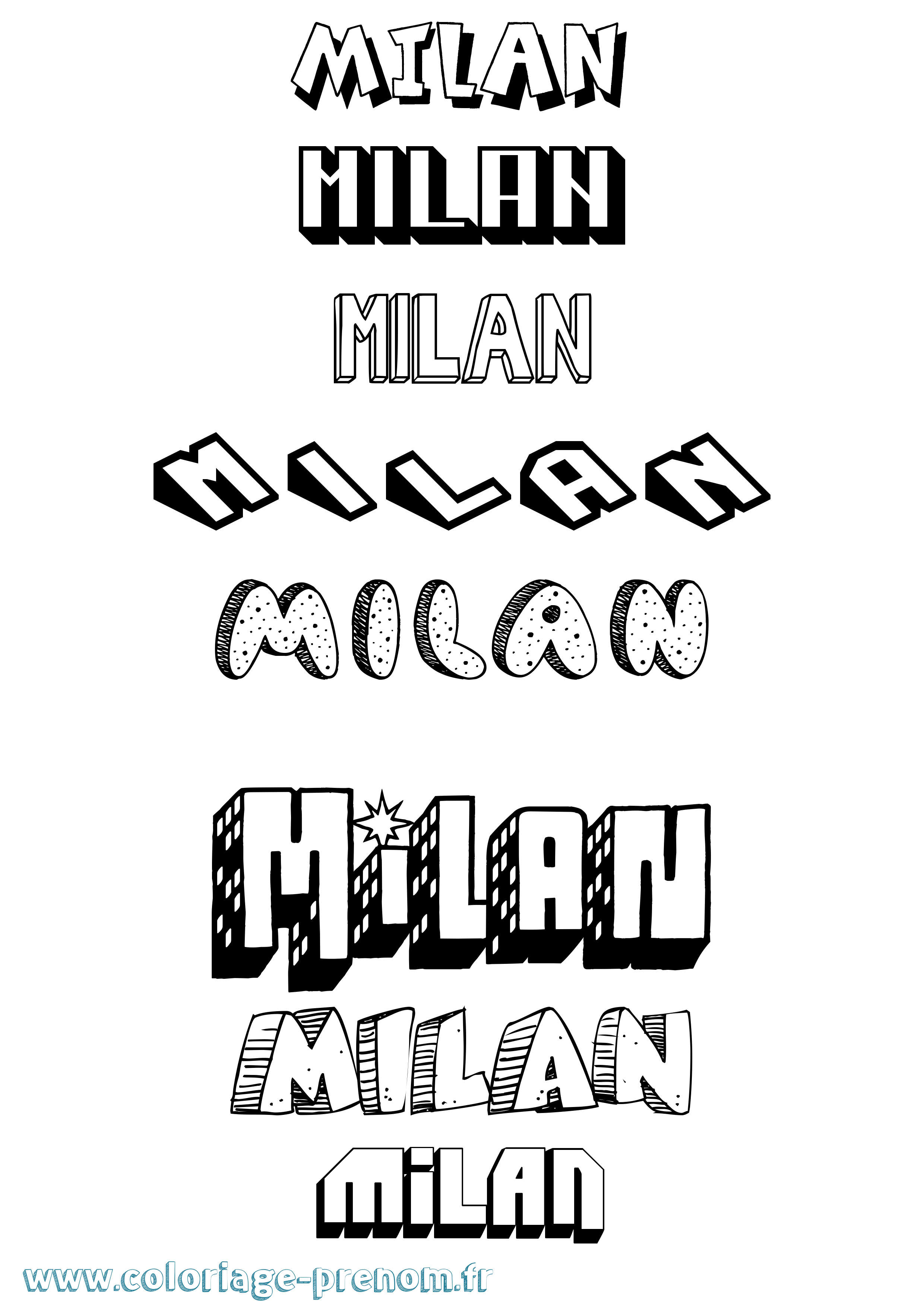 Coloriage Milan Effet 3D Coloriage prénom Milan Effet 3D