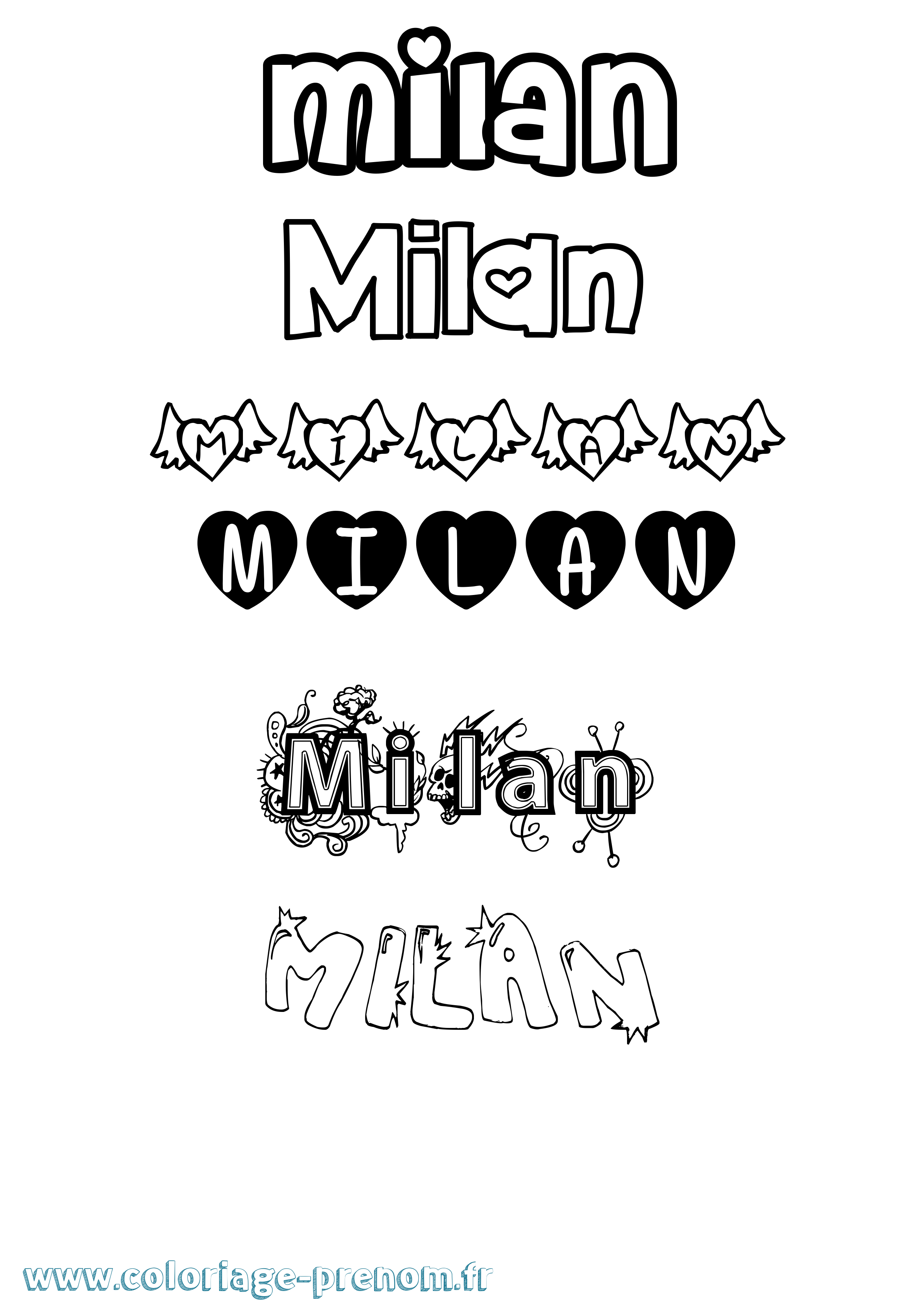 Coloriage Milan Girly Coloriage prénom Milan Girly
