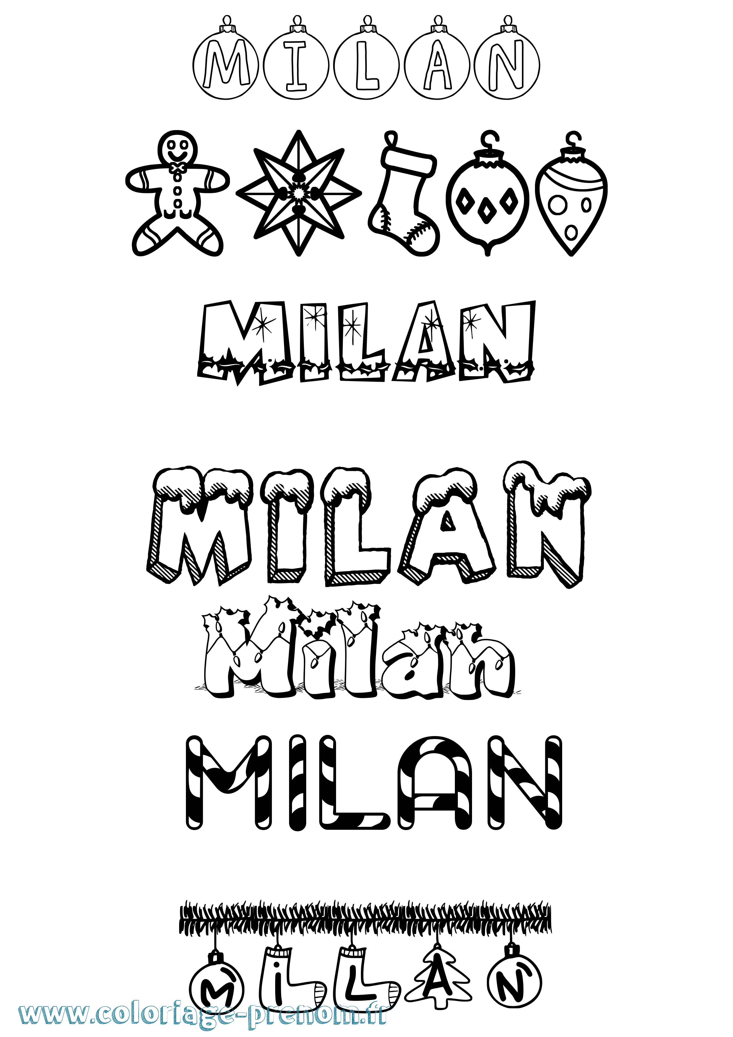 Coloriage Milan Noël Coloriage prénom Milan Noël