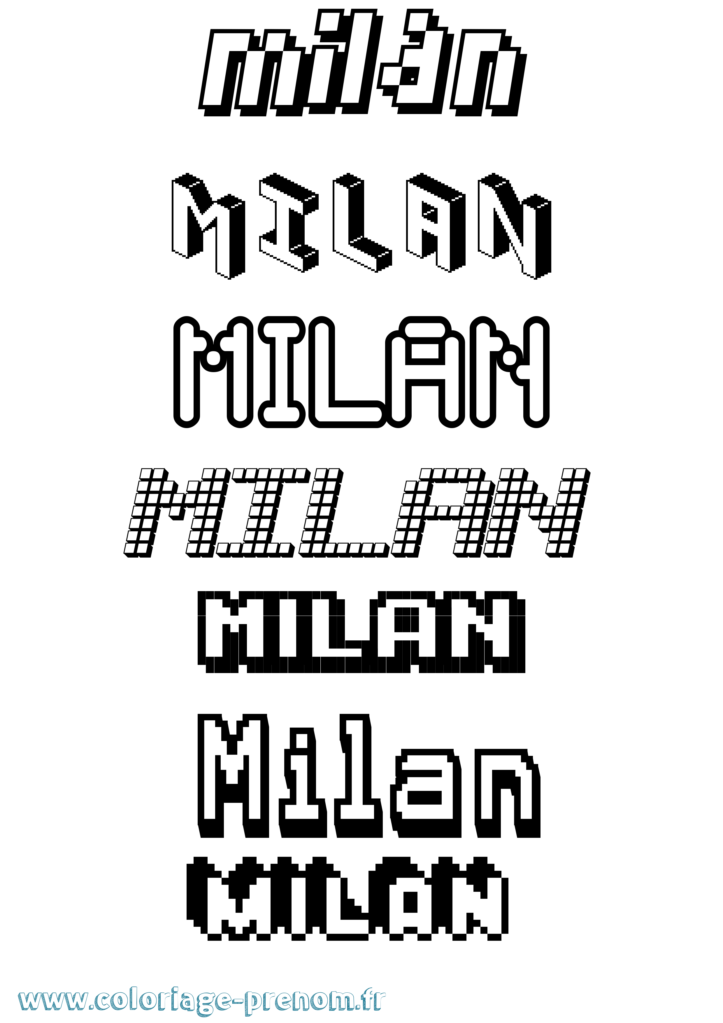 Coloriage Milan Pixel Coloriage prénom Milan Pixel