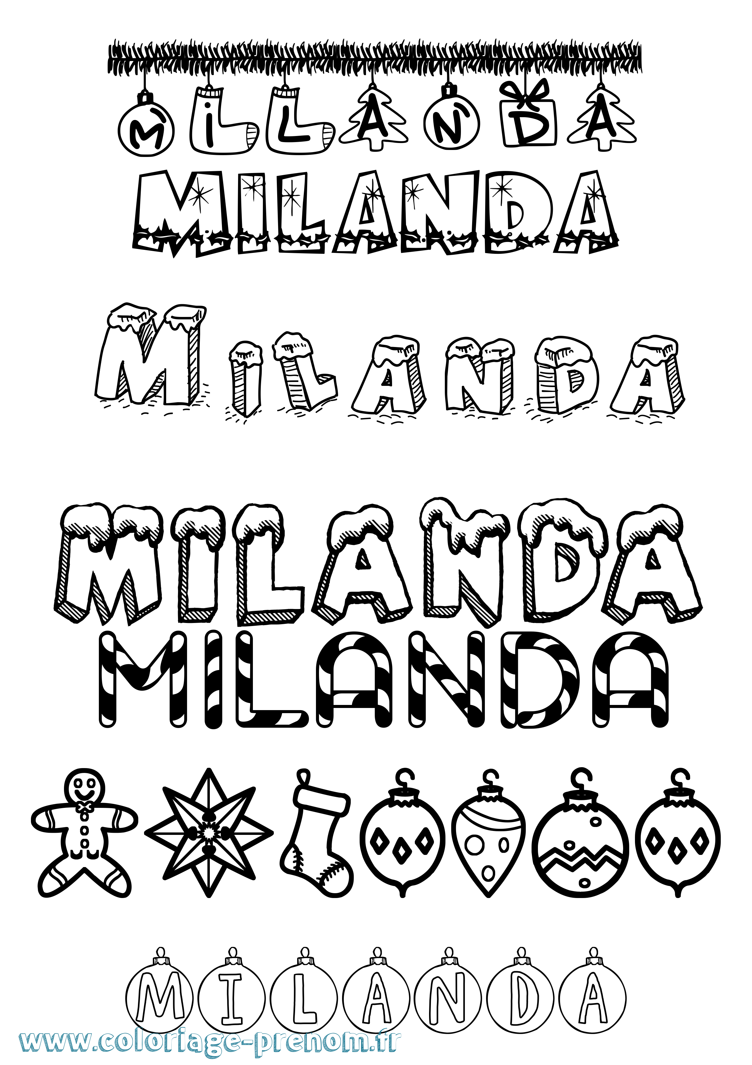 Coloriage prénom Milanda Noël