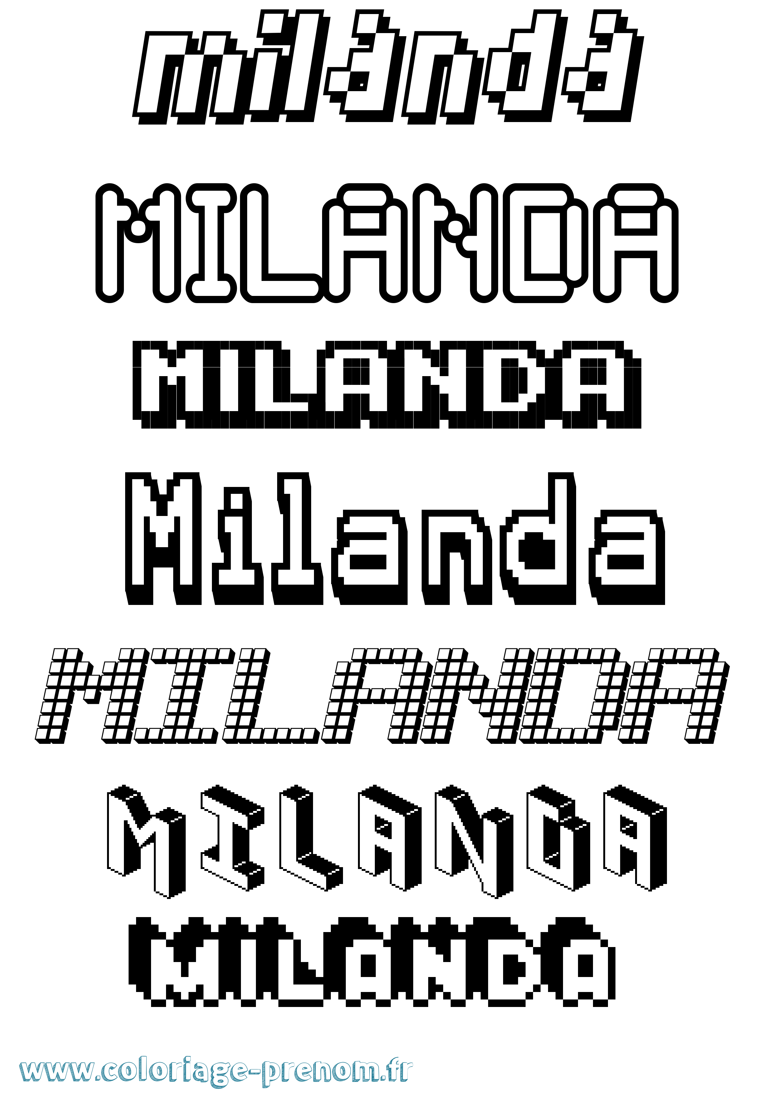 Coloriage prénom Milanda Pixel