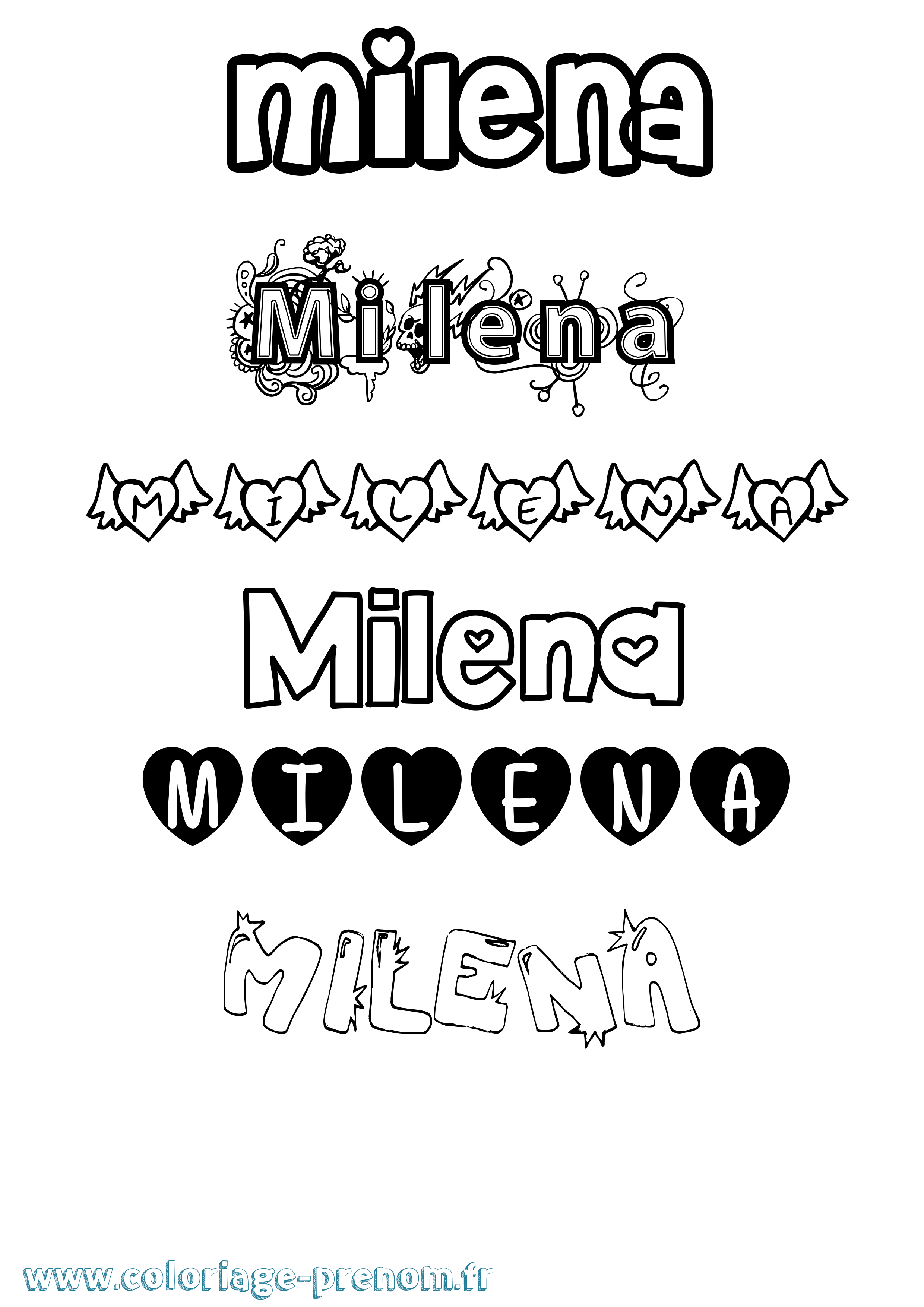 Coloriage prénom Milena Girly