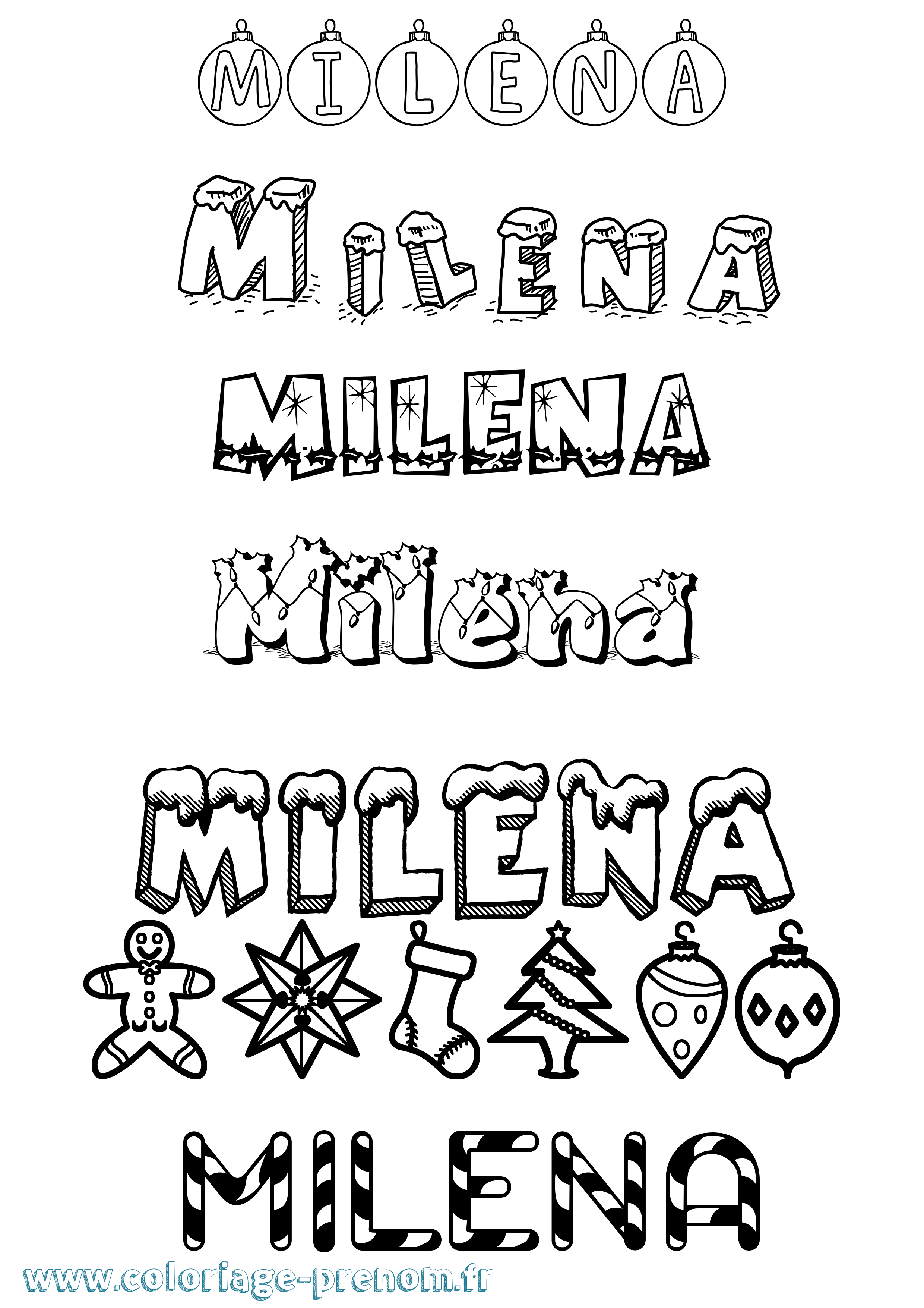 Coloriage prénom Milena Noël