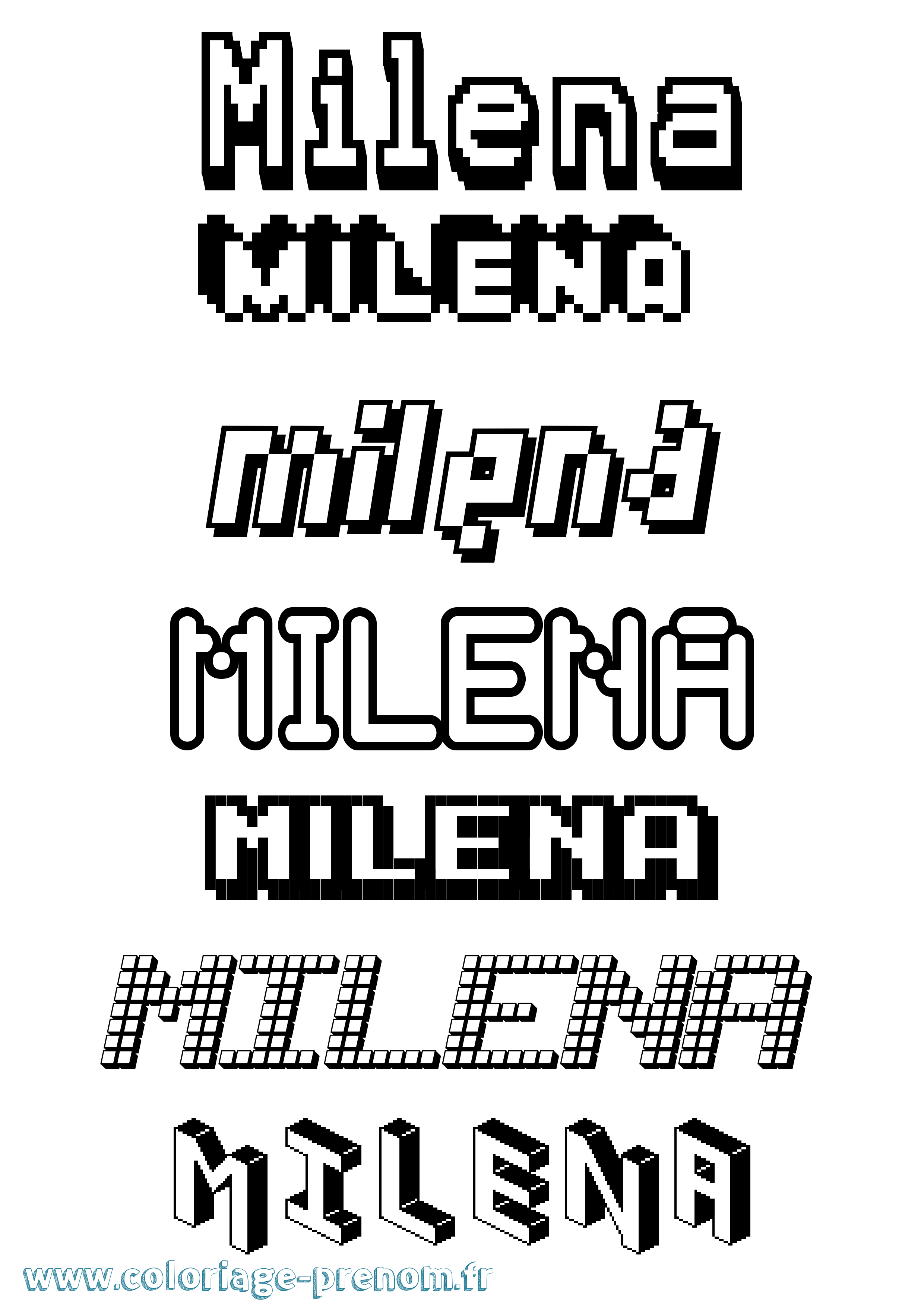 Coloriage prénom Milena Pixel