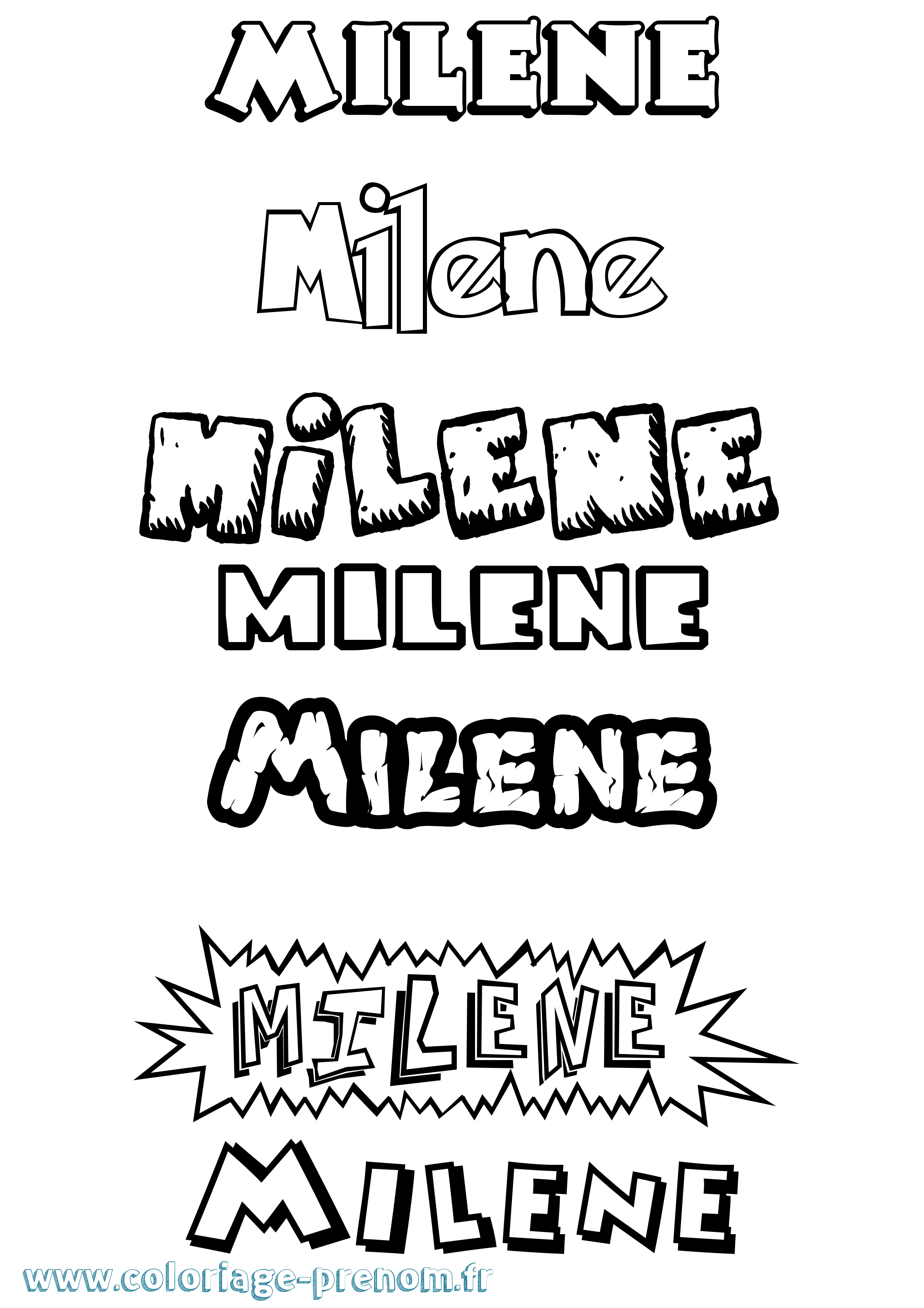 Coloriage Milene Dessin Animé Coloriage prénom Milene Dessin Animé