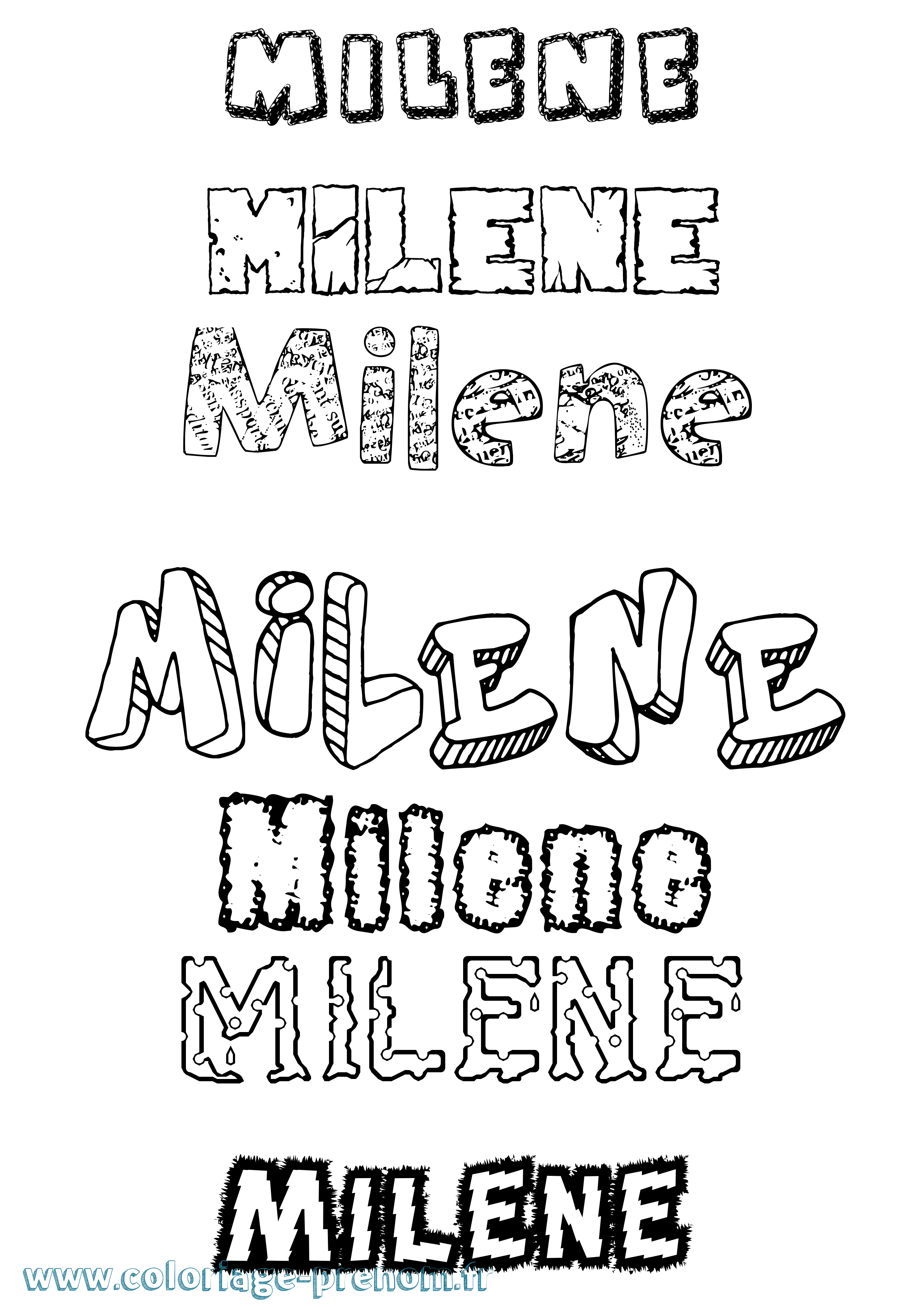 Coloriage Milene Destructuré Coloriage prénom Milene Destructuré