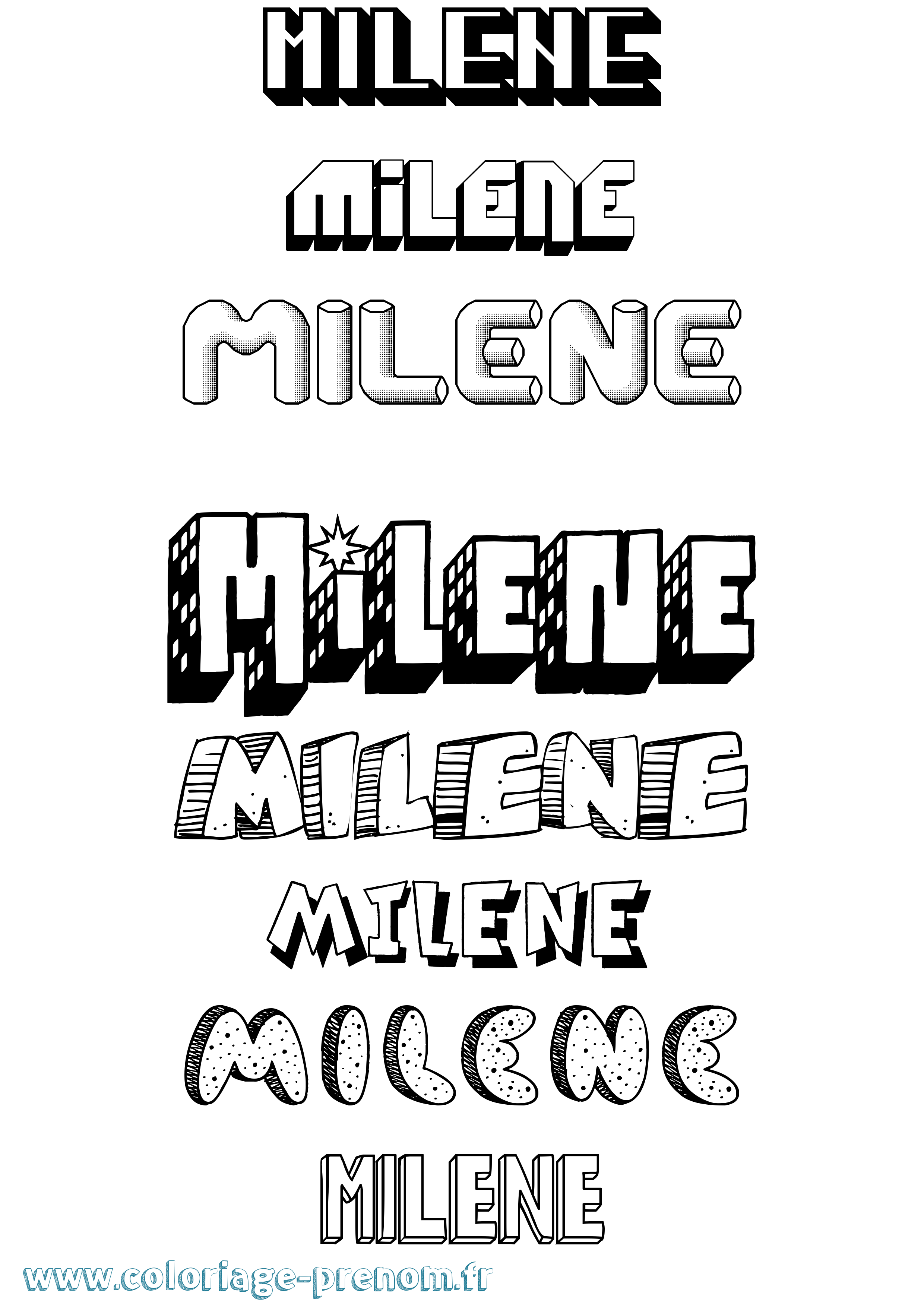 Coloriage prénom Milene Effet 3D