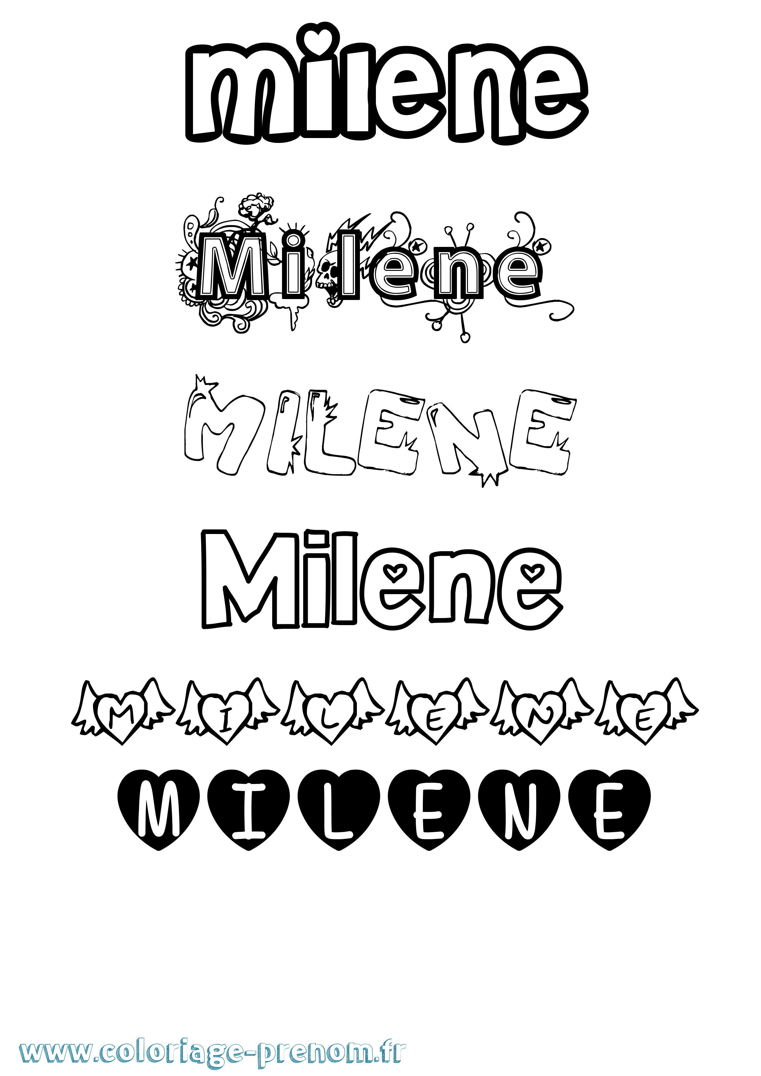 Coloriage prénom Milene Girly