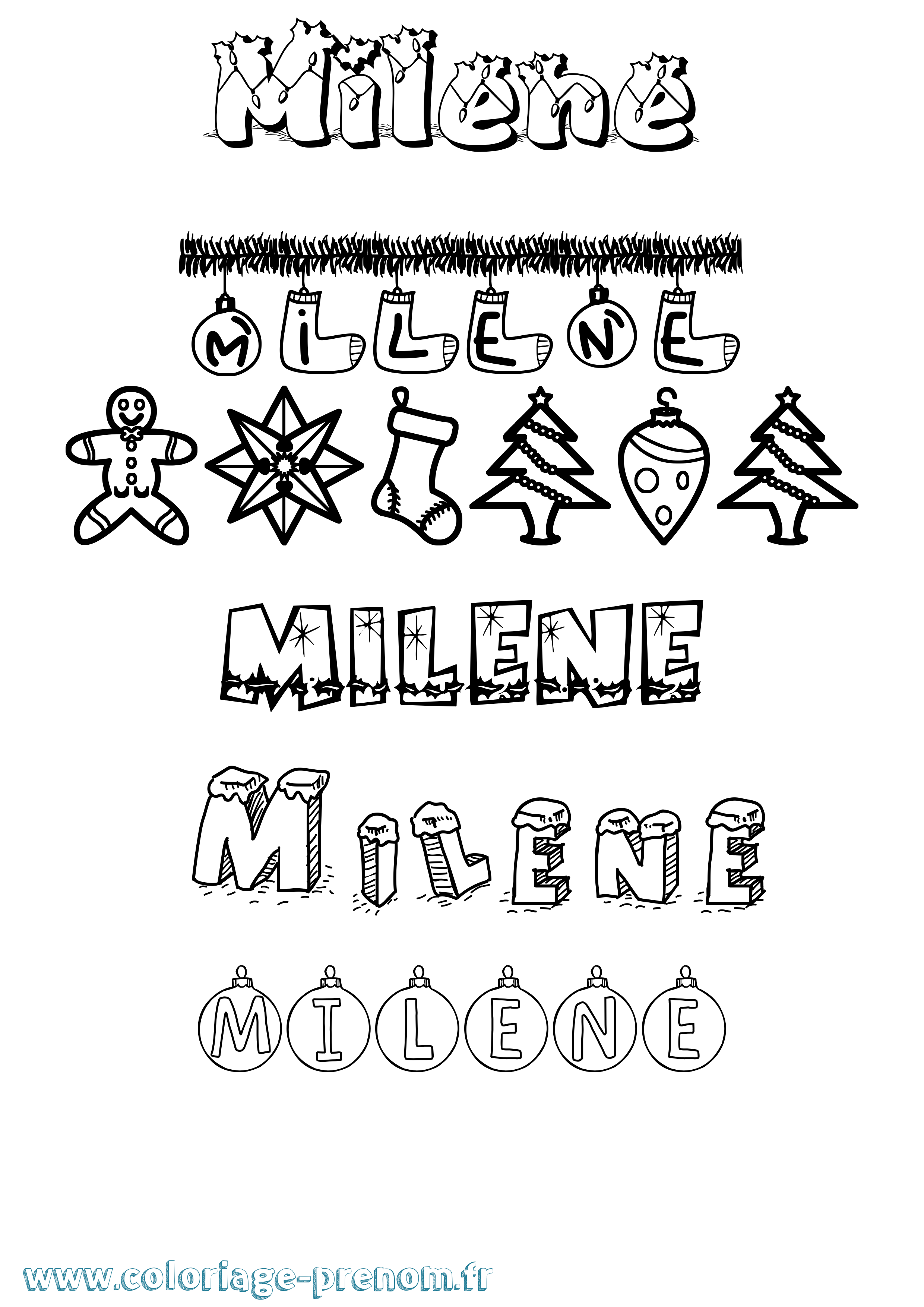 Coloriage Milene Noël Coloriage prénom Milene Noël