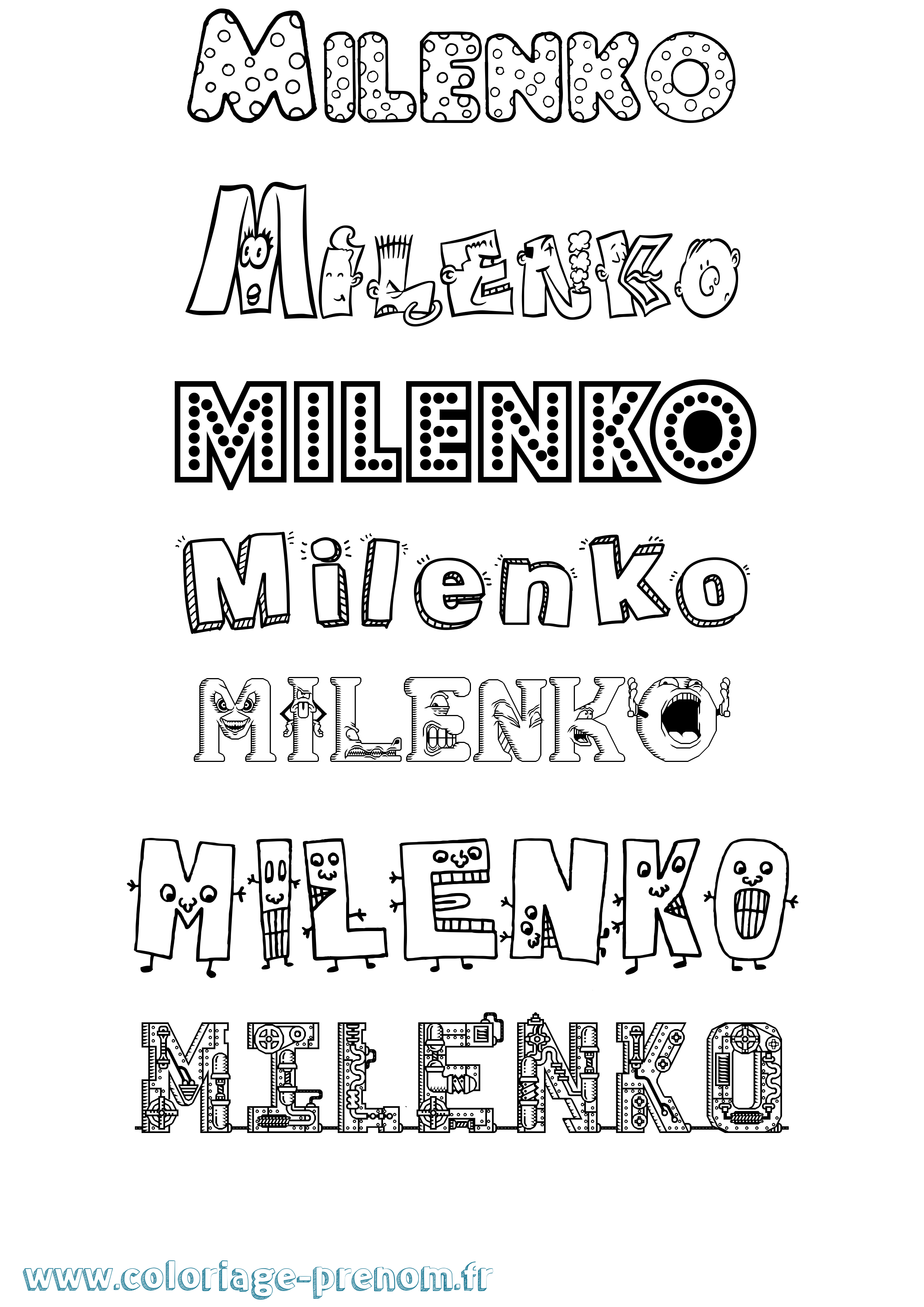 Coloriage prénom Milenko Fun