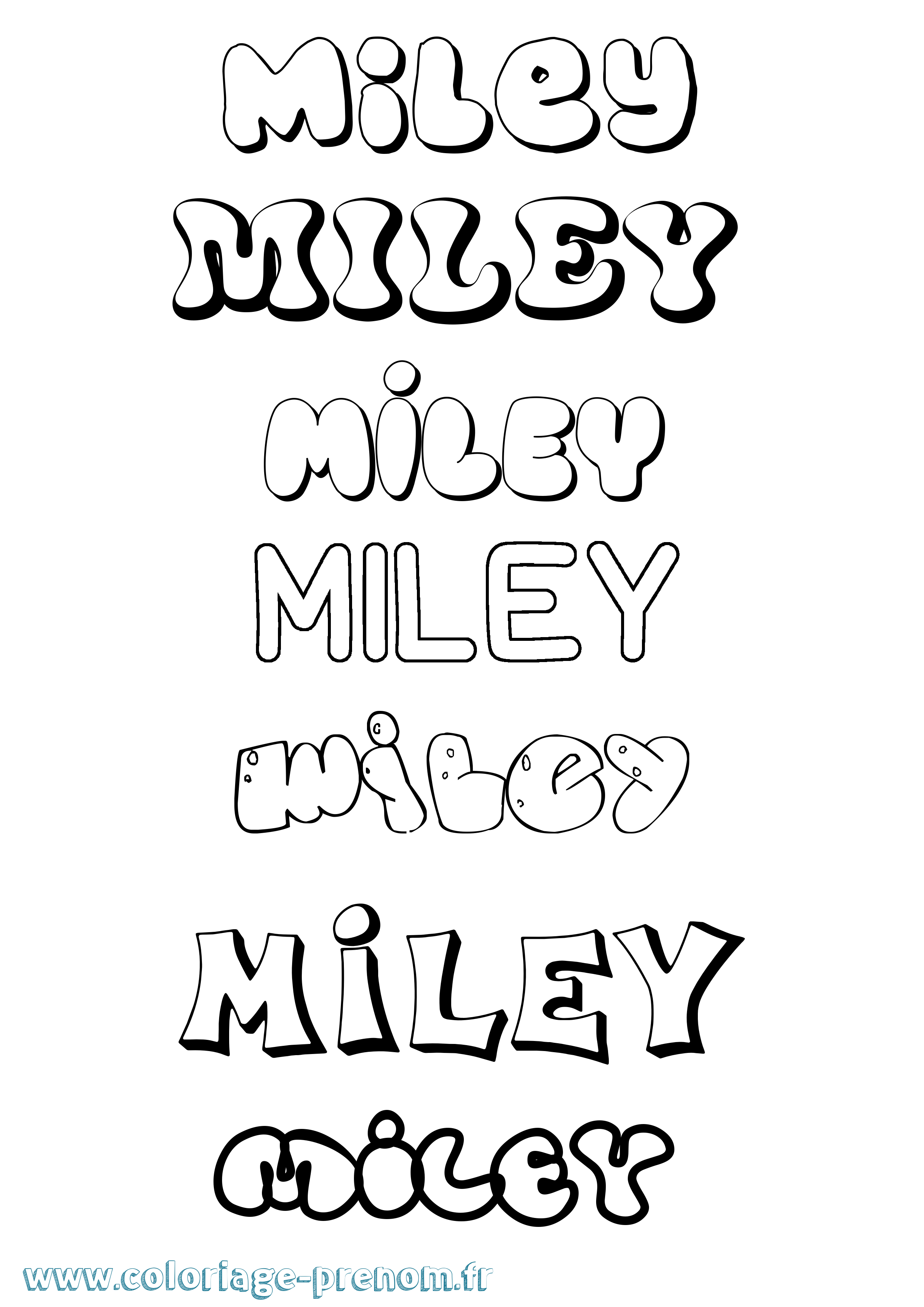 Coloriage prénom Miley Bubble